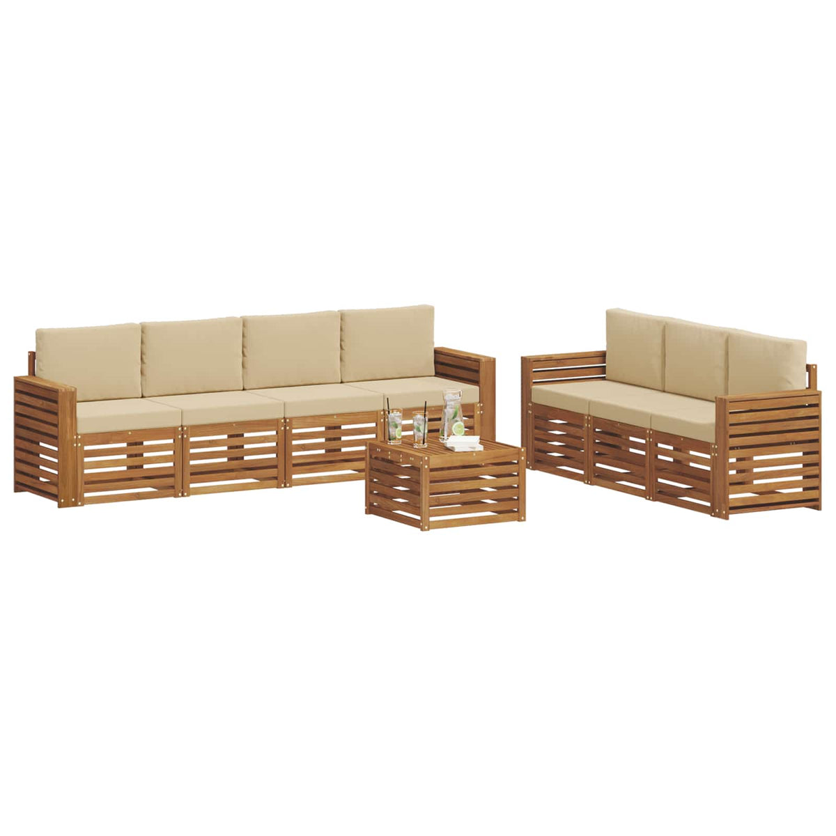 Setovi sofa 8 kom. Prirodna i bež Čvrsto drvo akacije