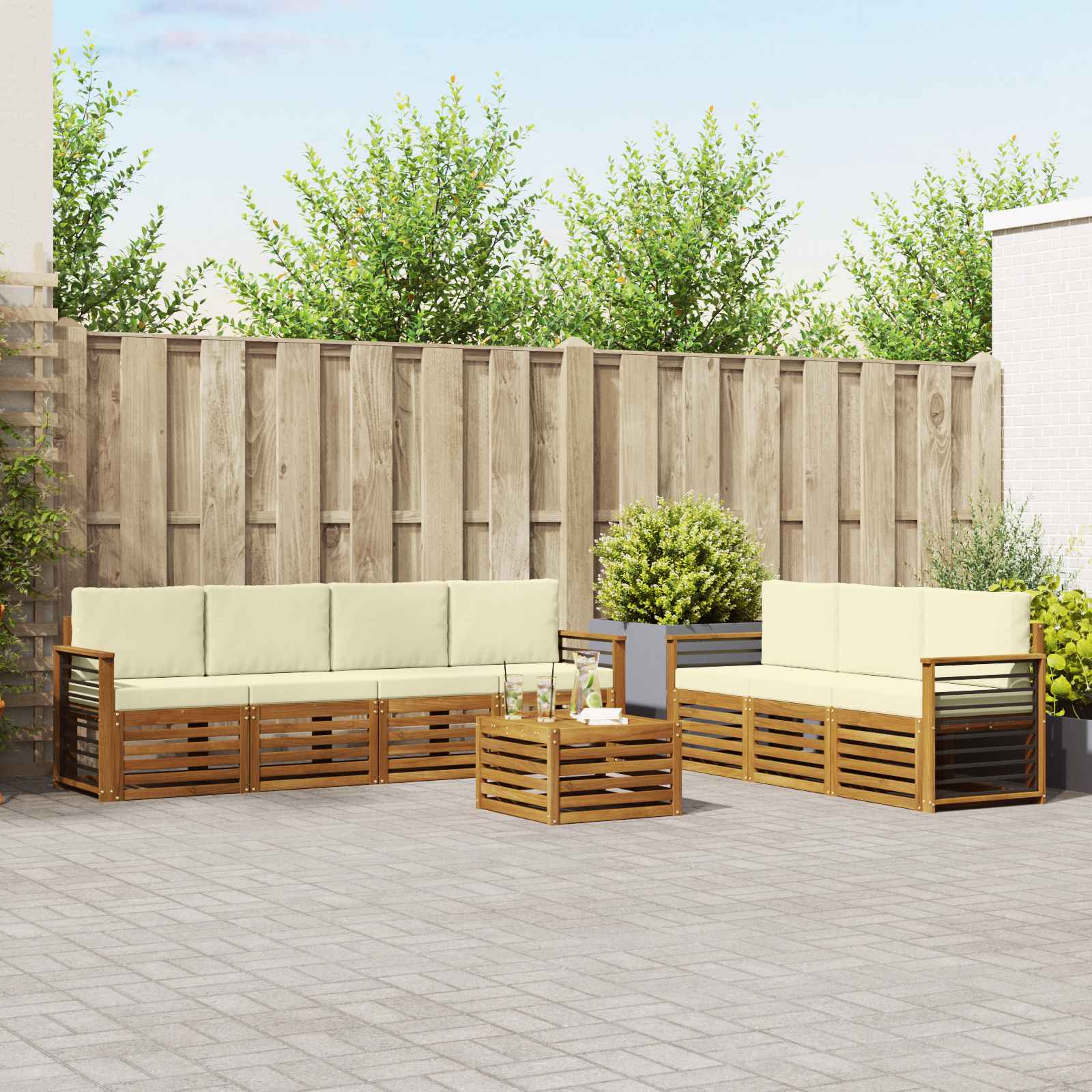 Setovi sofa 8 pcs Prirodna i krem Čvrsto drvo akacije