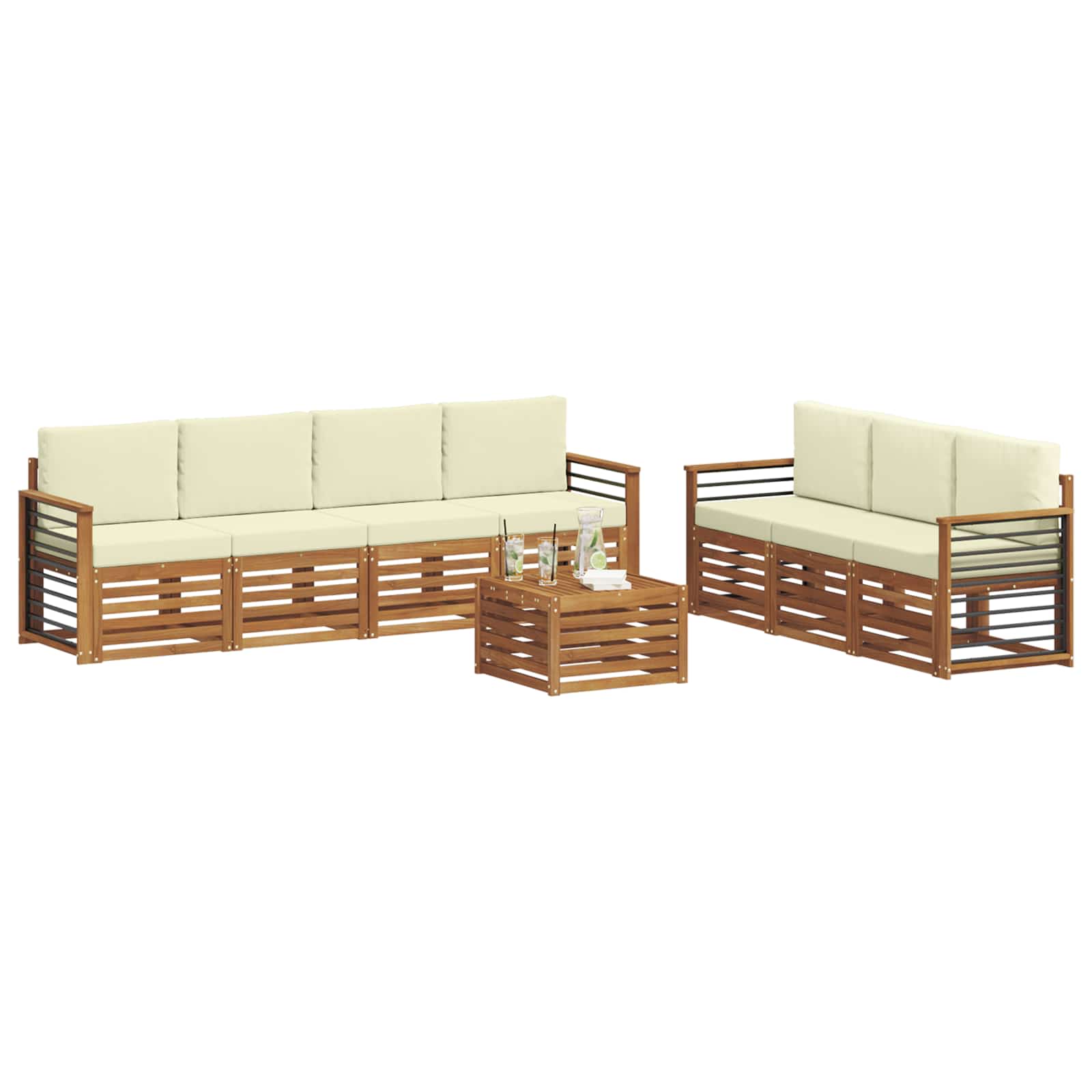 Setovi sofa 8 pcs Prirodna i krem Čvrsto drvo akacije