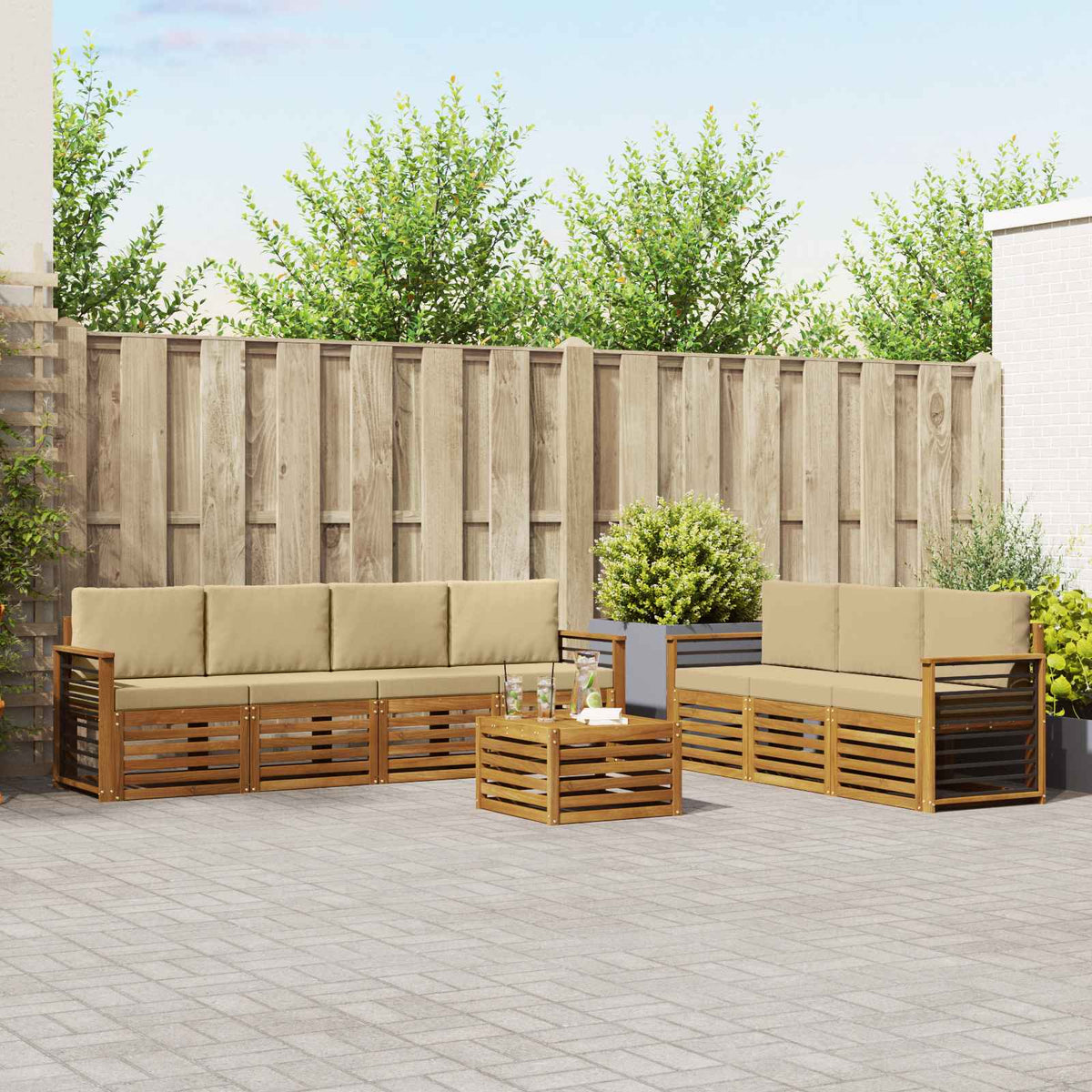 Setovi sofa 8 kom. Prirodna i bež Čvrsto drvo akacije