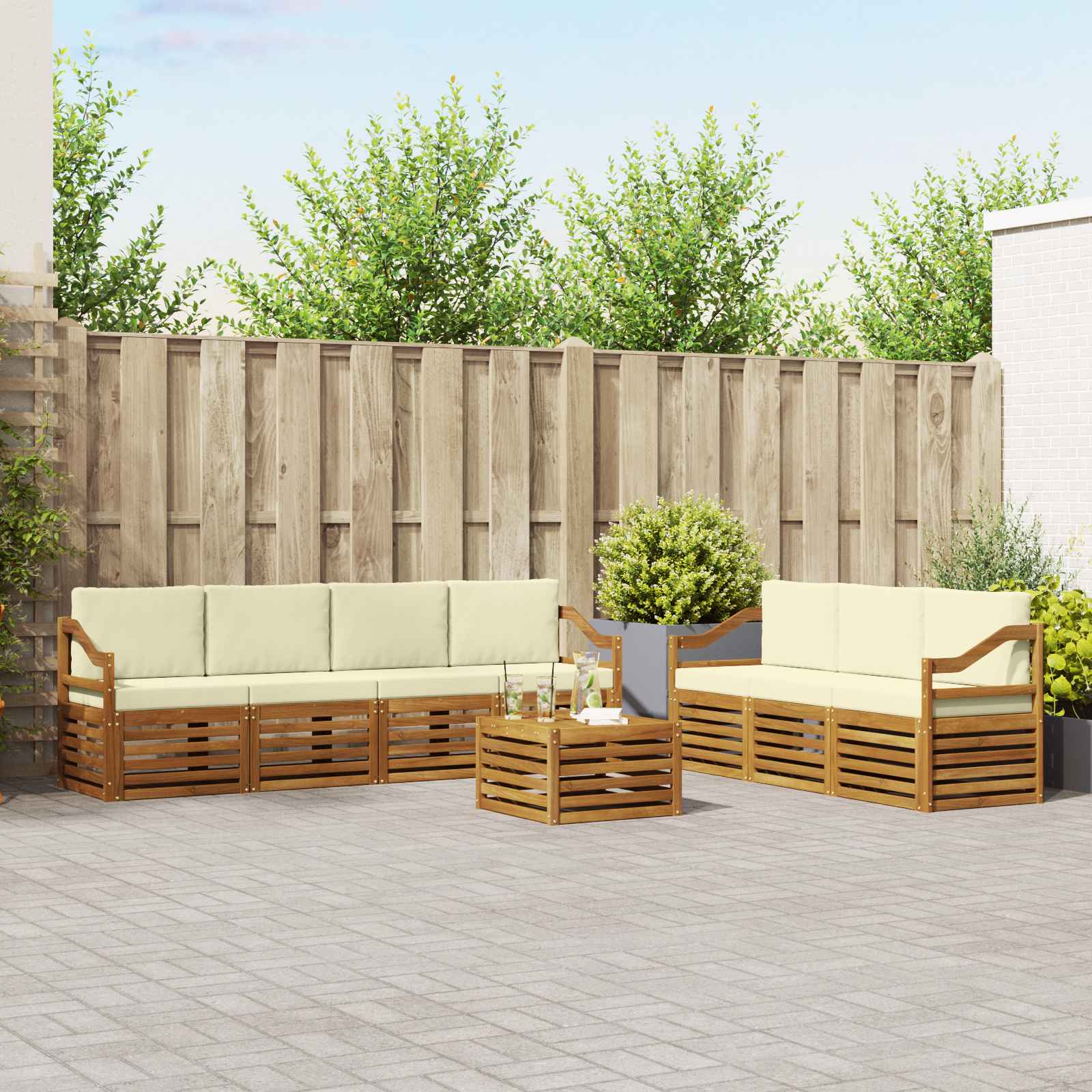 Setovi sofa 8 pcs Prirodna i krem Čvrsto drvo akacije