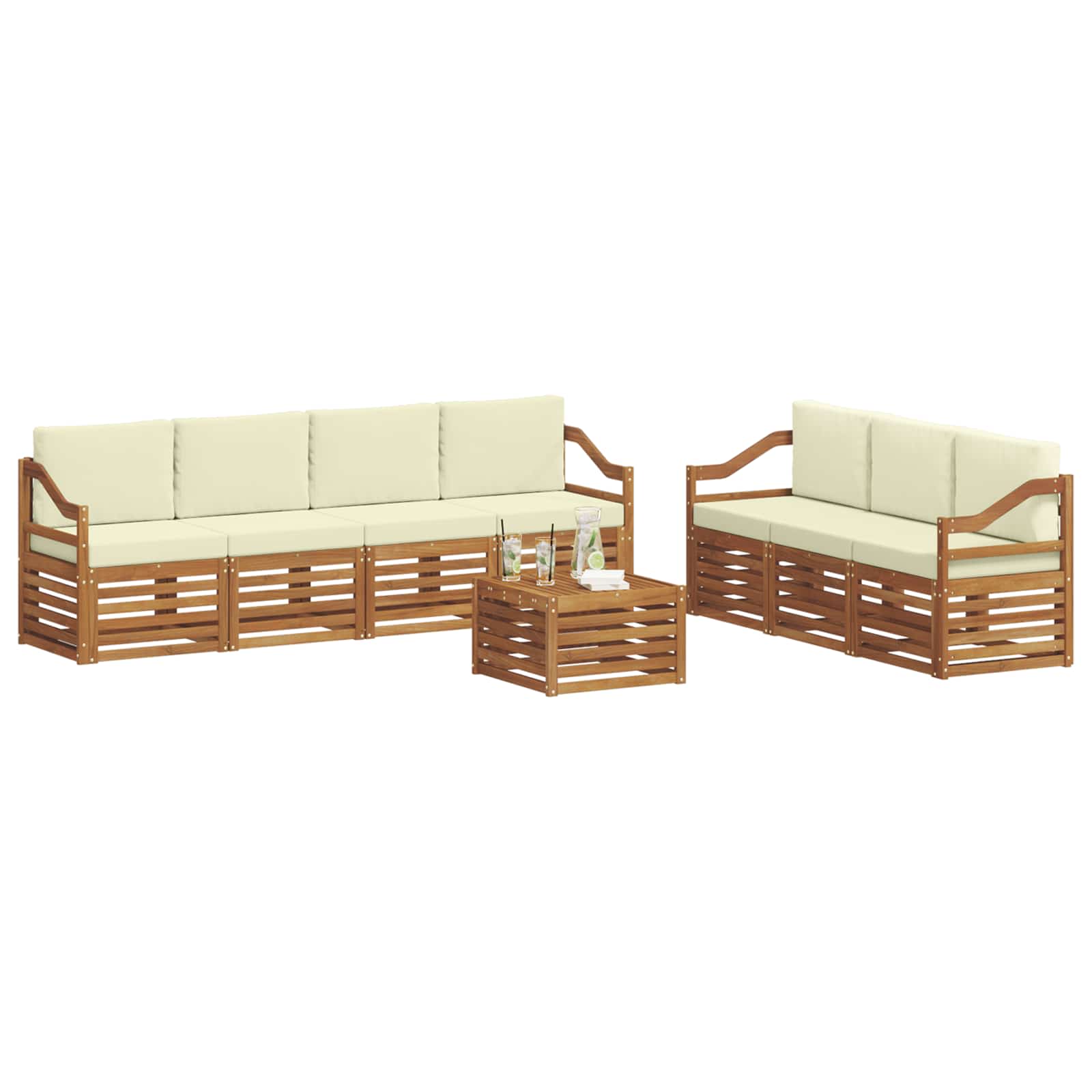 Setovi sofa 8 pcs Prirodna i krem Čvrsto drvo akacije
