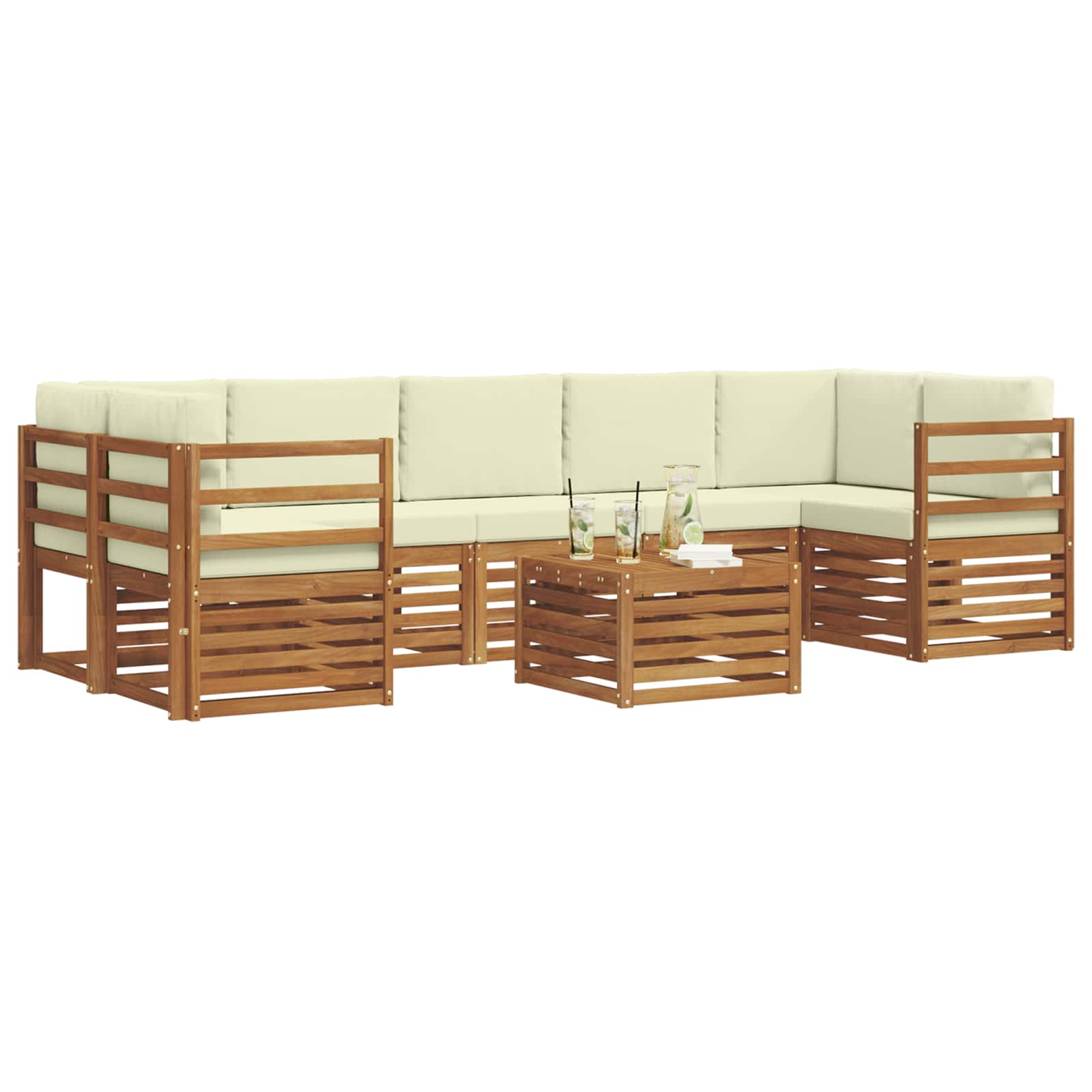Set vanjskih sofa 8 pcs Prirodna i krem Čvrsto drvo akacije