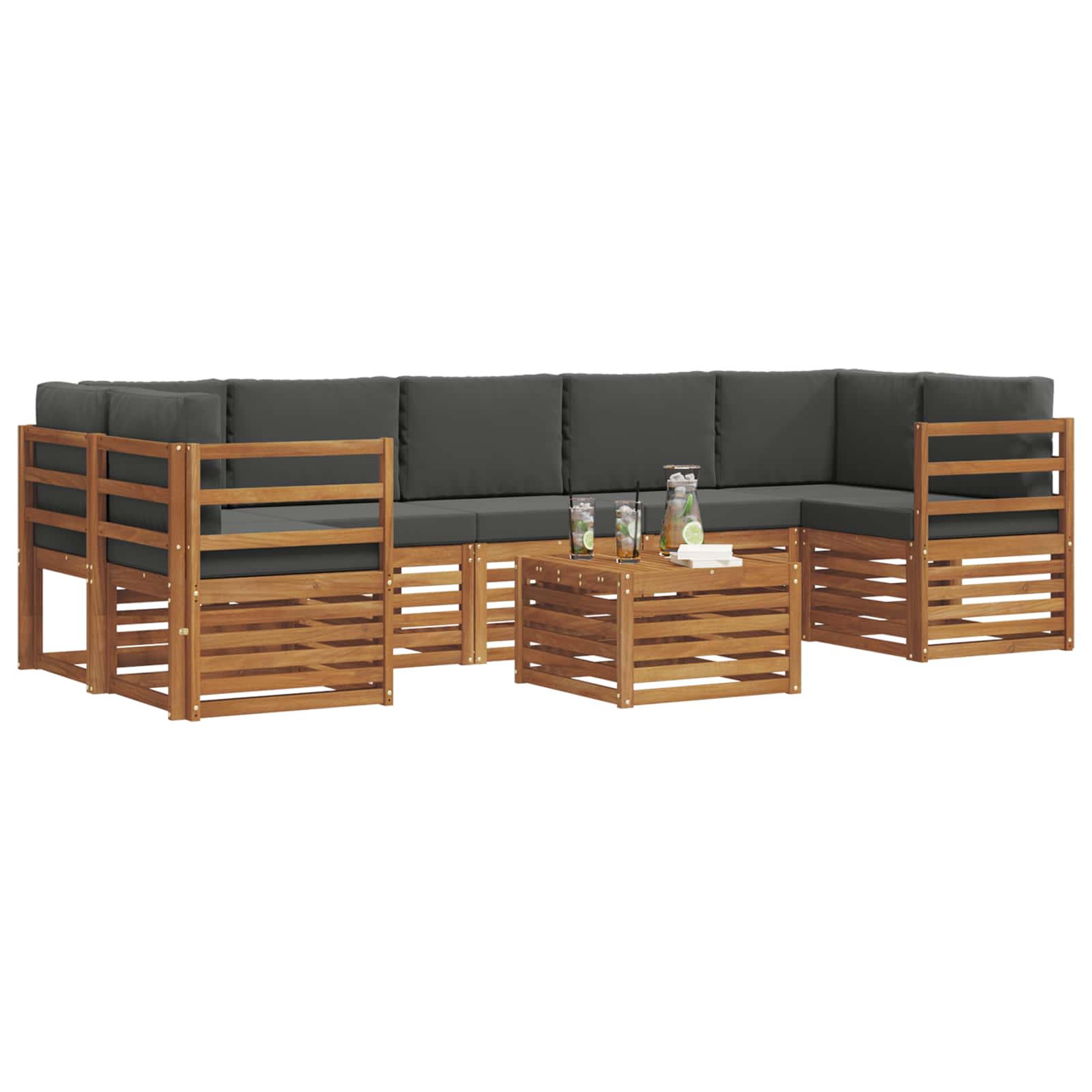 Set vanjskih sofa 8 pcs Prirodna i antracit Čvrsto drvo akacije