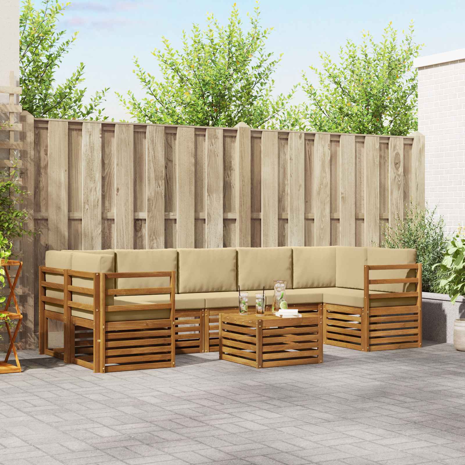 Set vanjskih sofa 8 pcs Prirodna i bež Čvrsto drvo akacije