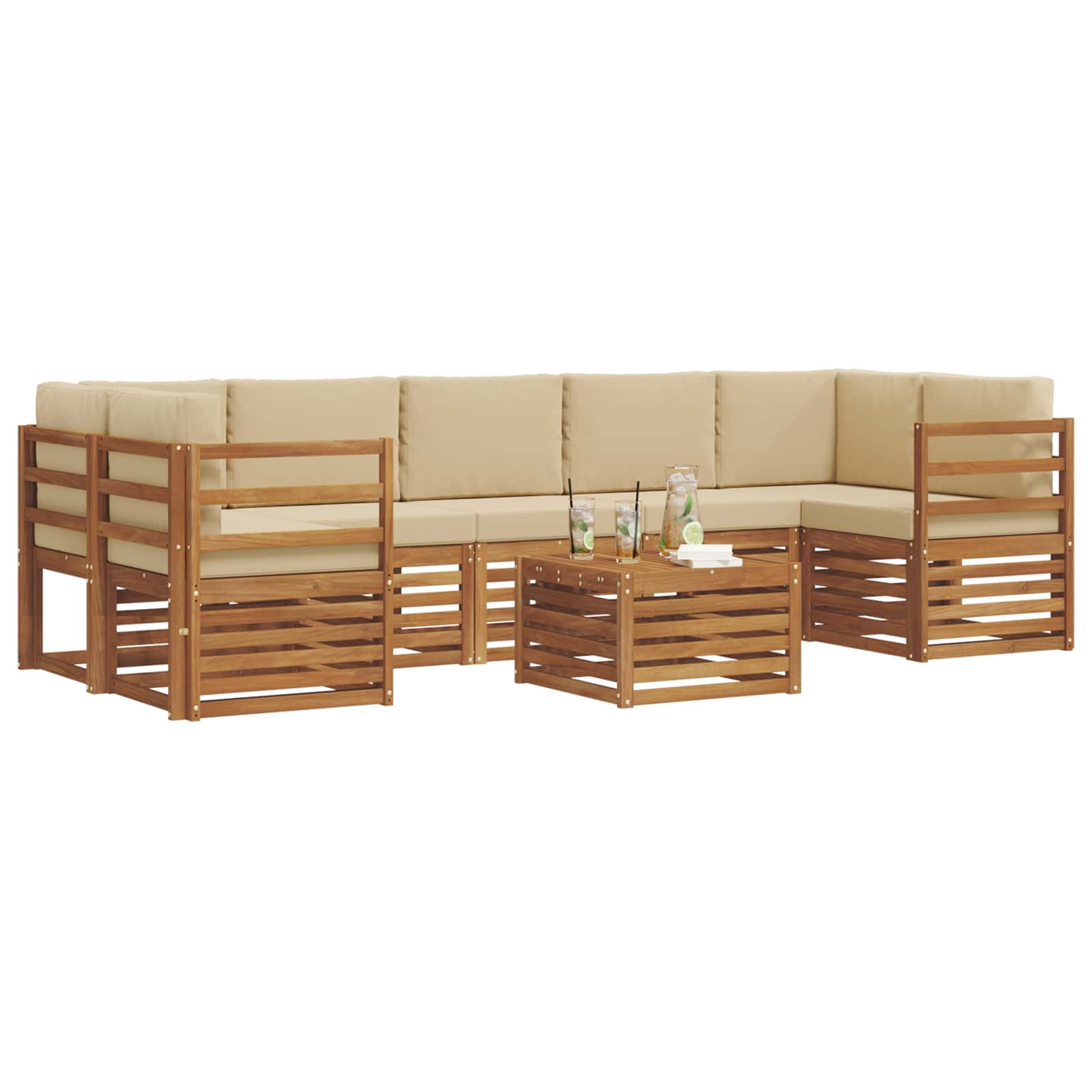Set vanjskih sofa 8 pcs Prirodna i bež Čvrsto drvo akacije