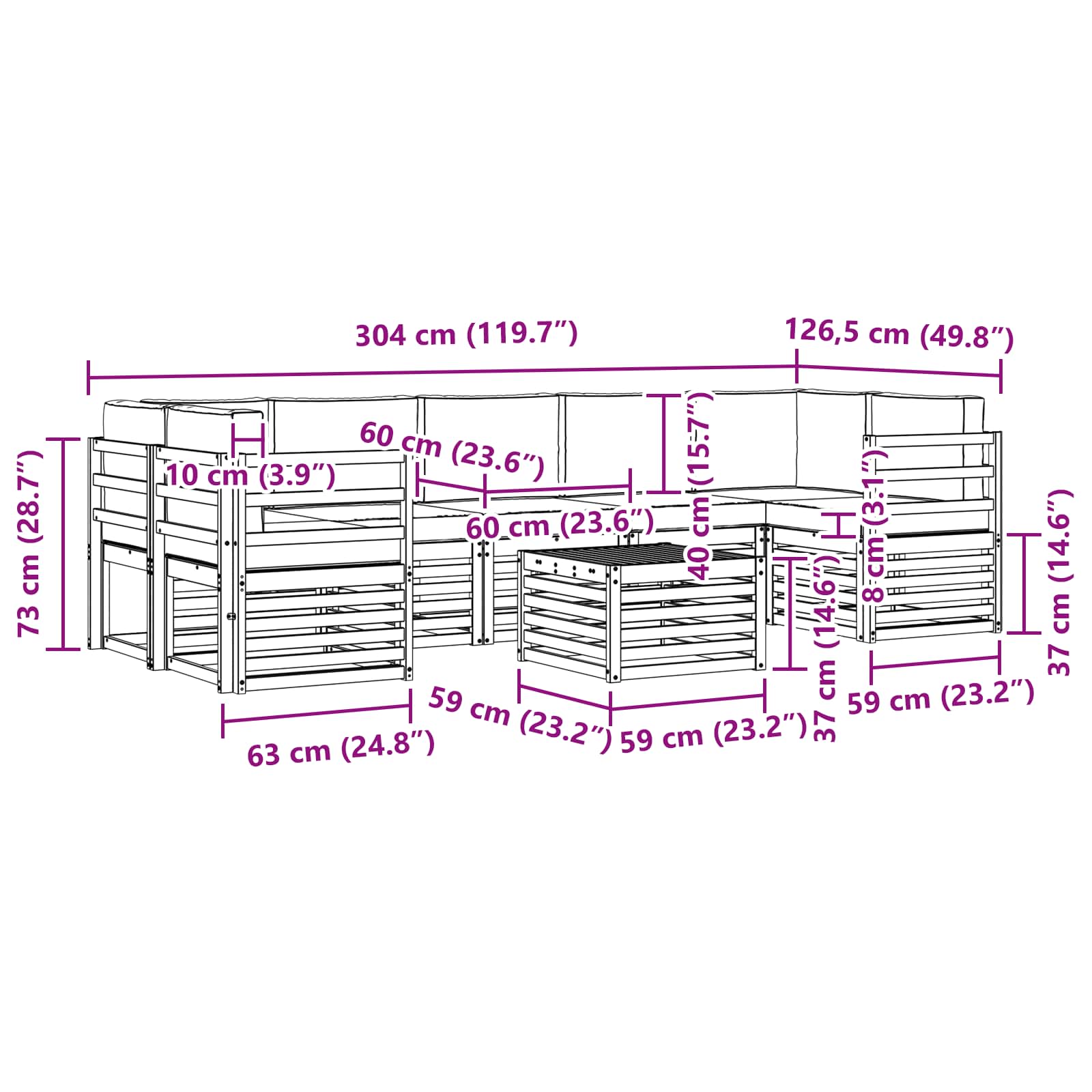 Set vanjskih sofa 8 pcs Prirodna i bež Čvrsto drvo akacije