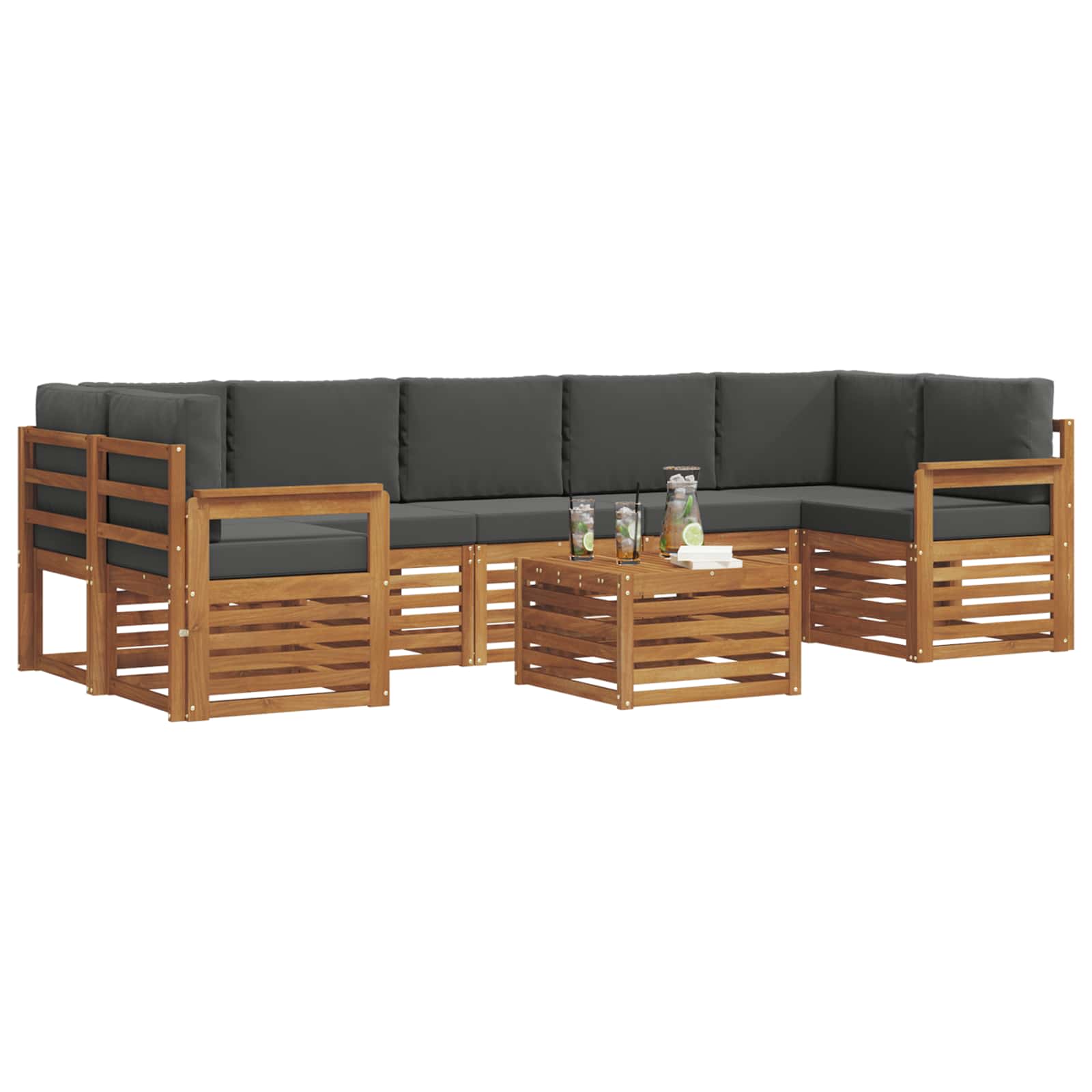Set vanjskih sofa 8 pcs Prirodna i antracit Čvrsto drvo akacije