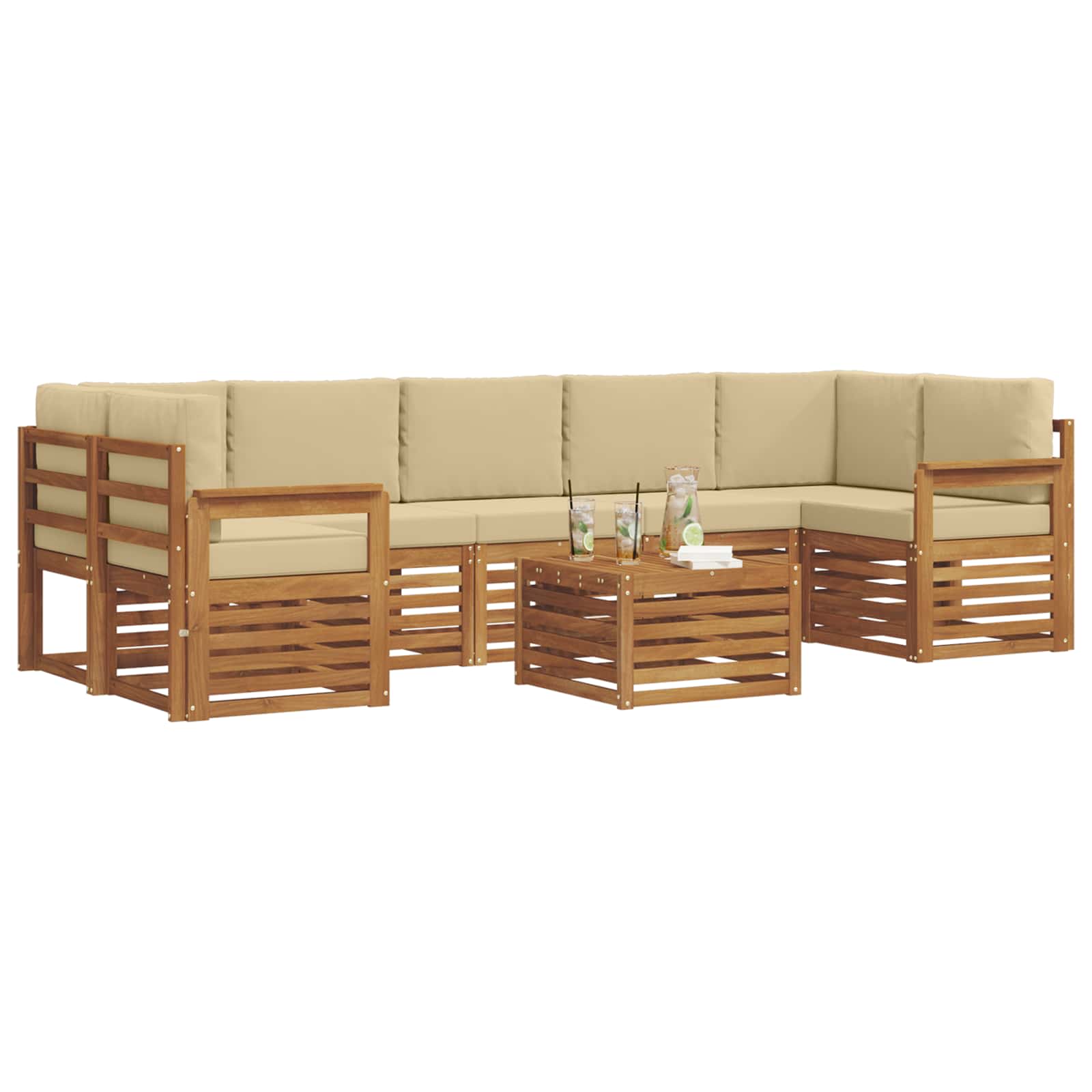 Set vanjskih sofa 8 pcs Prirodna i bež Čvrsto drvo akacije