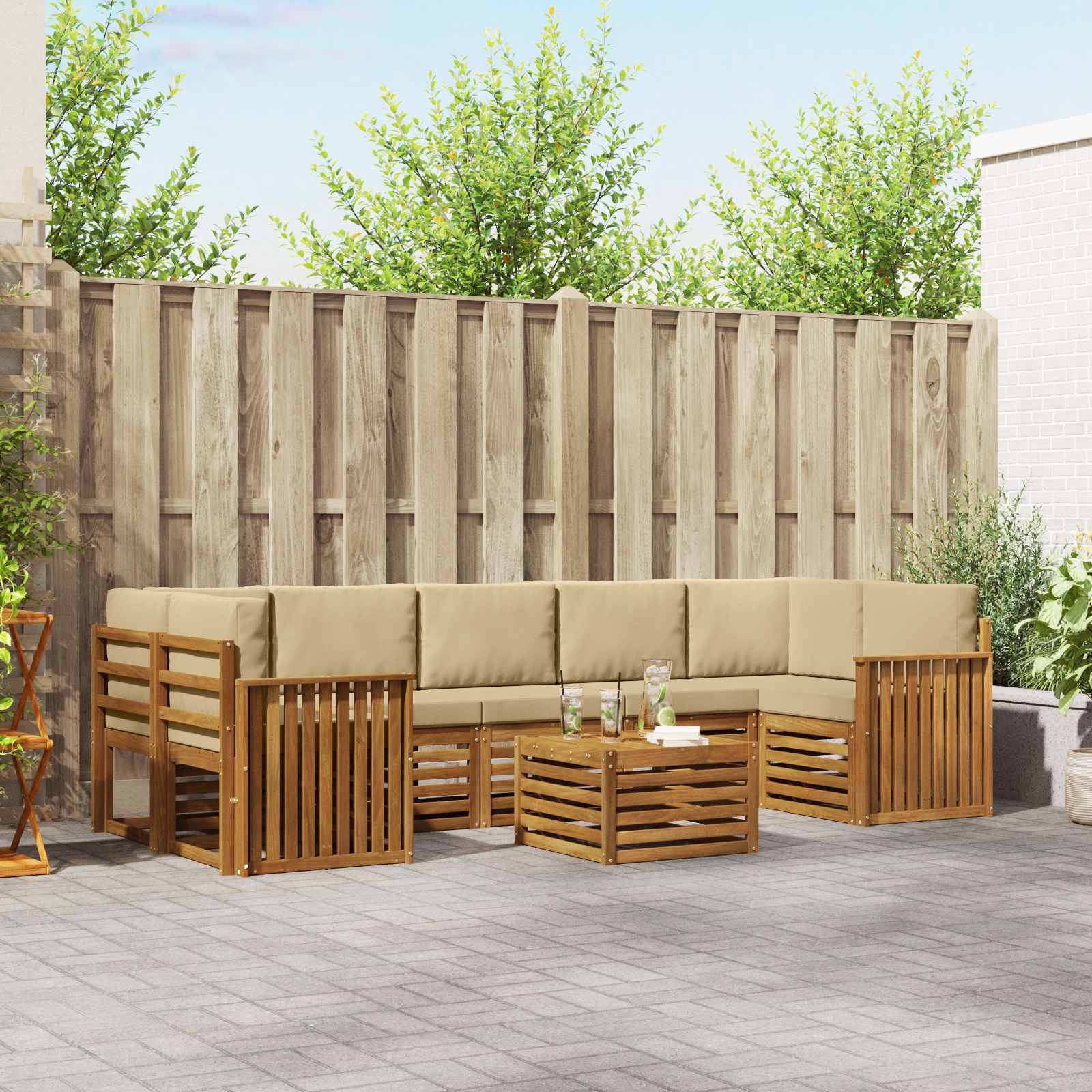 Set vanjskih sofa 8 pcs Prirodna i bež Čvrsto drvo akacije
