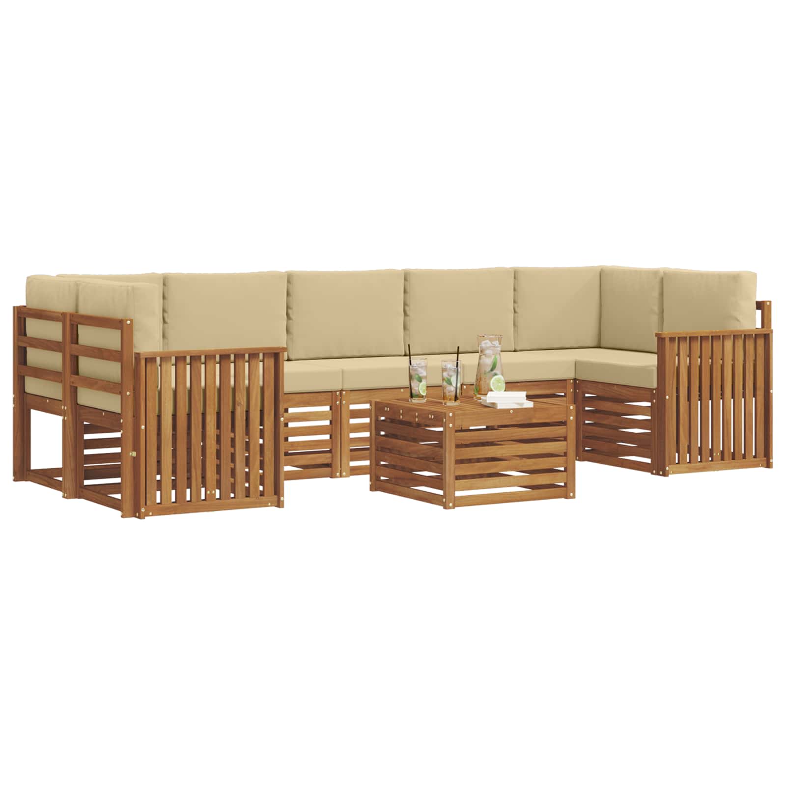 Set vanjskih sofa 8 pcs Prirodna i bež Čvrsto drvo akacije