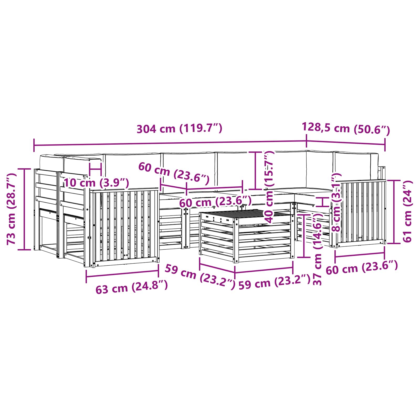 Set vanjskih sofa 8 pcs Prirodna i bež Čvrsto drvo akacije