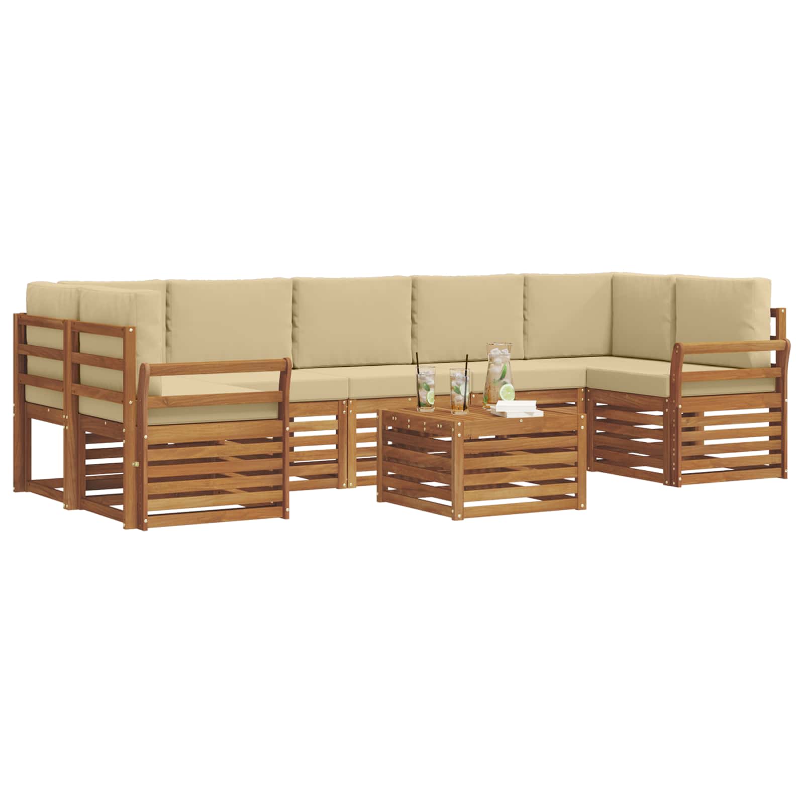 Set vanjskih sofa 8 pcs Prirodna i bež Čvrsto drvo akacije