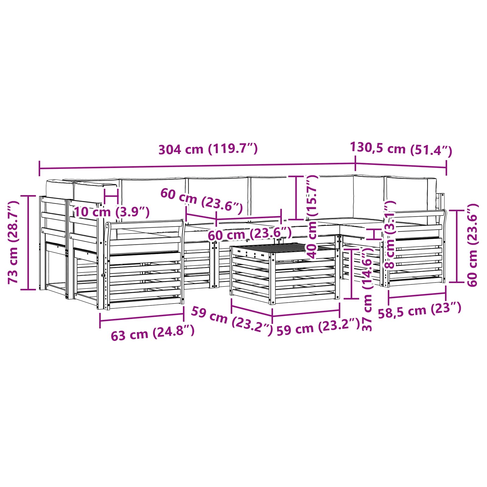 Set vanjskih sofa 8 pcs Prirodna i bež Čvrsto drvo akacije