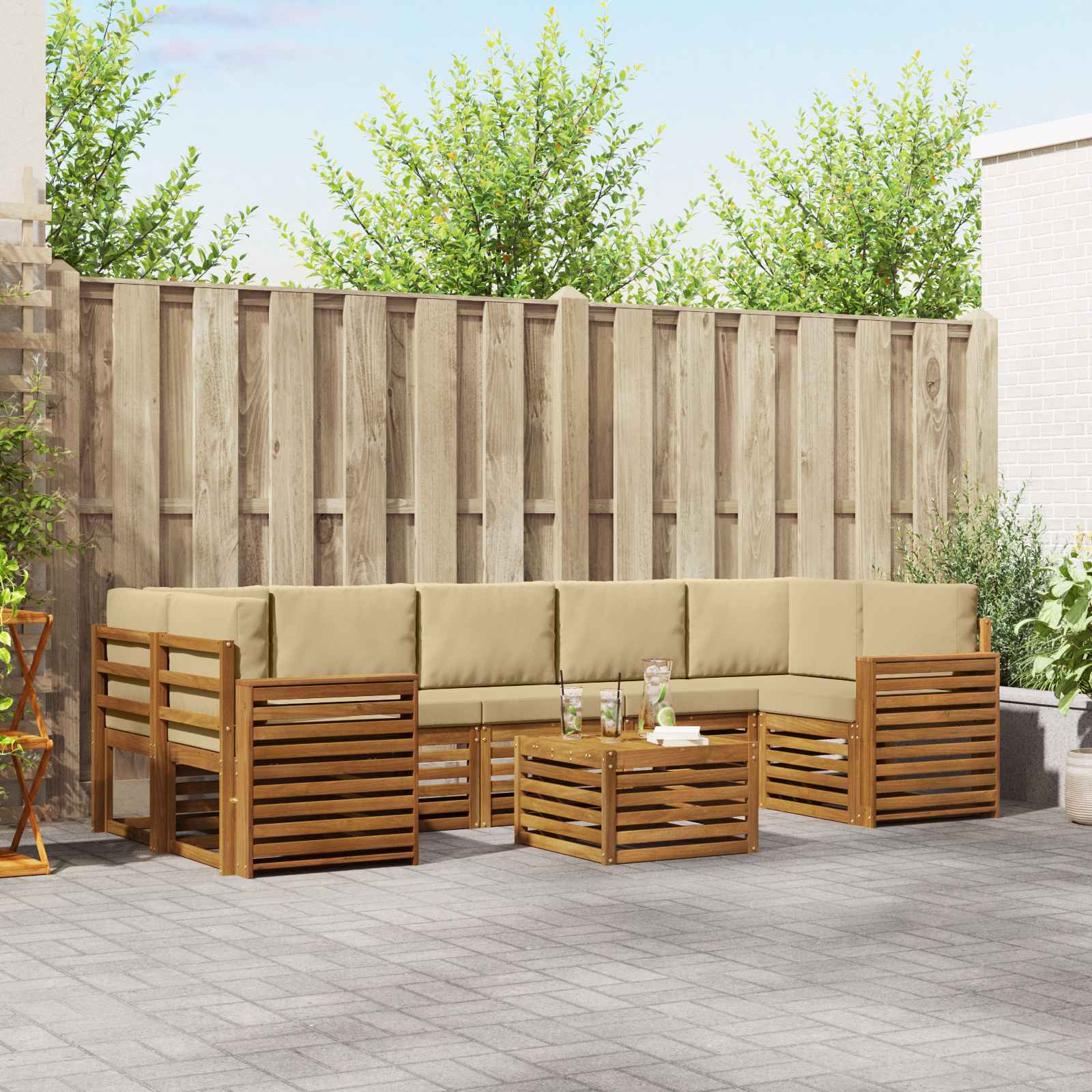 Set vanjskih sofa 8 pcs Prirodna i bež Čvrsto drvo akacije
