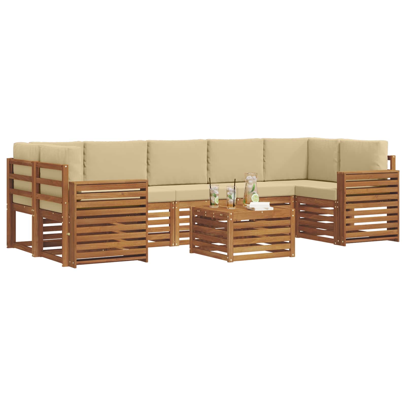 Set vanjskih sofa 8 pcs Prirodna i bež Čvrsto drvo akacije