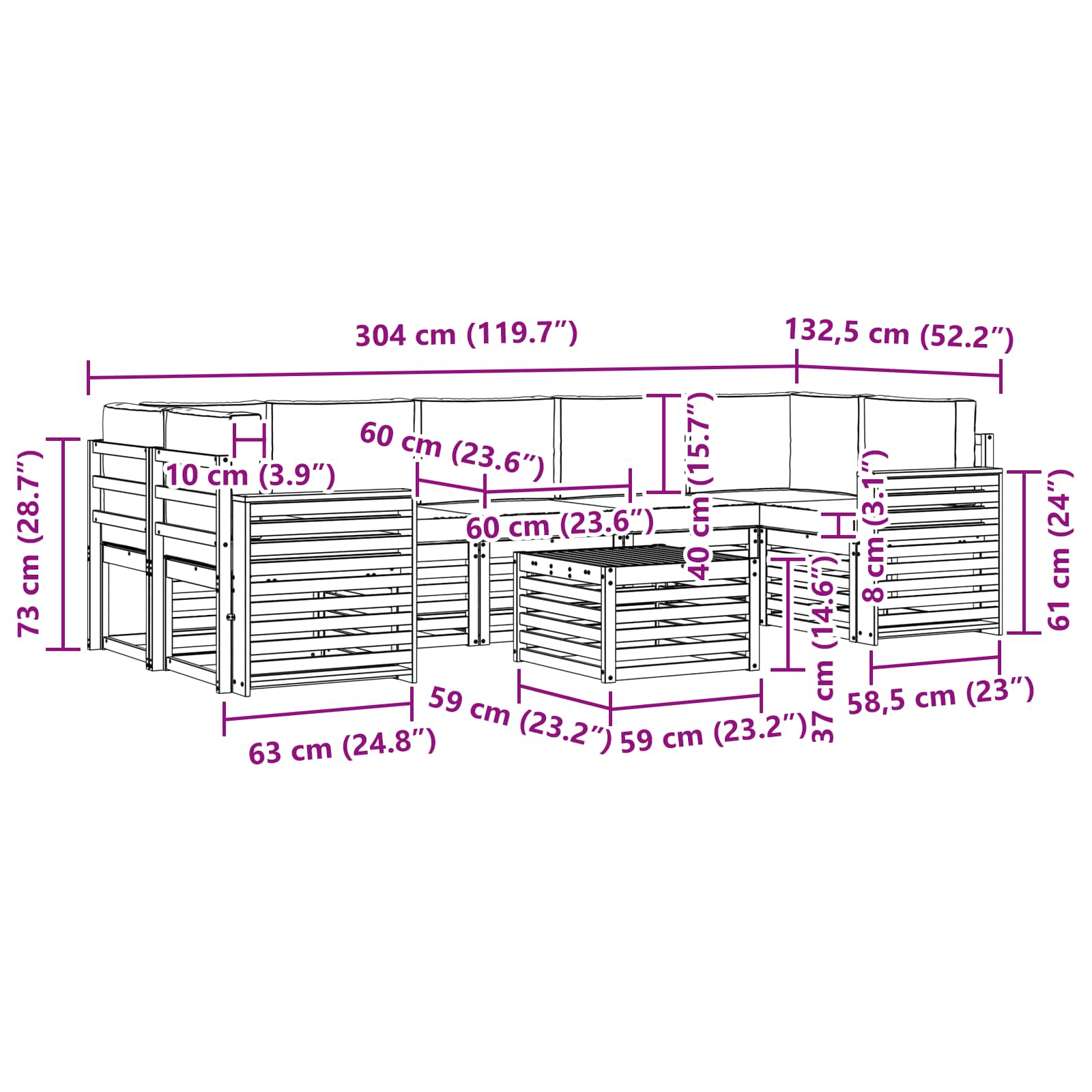 Set vanjskih sofa 8 pcs Prirodna i bež Čvrsto drvo akacije