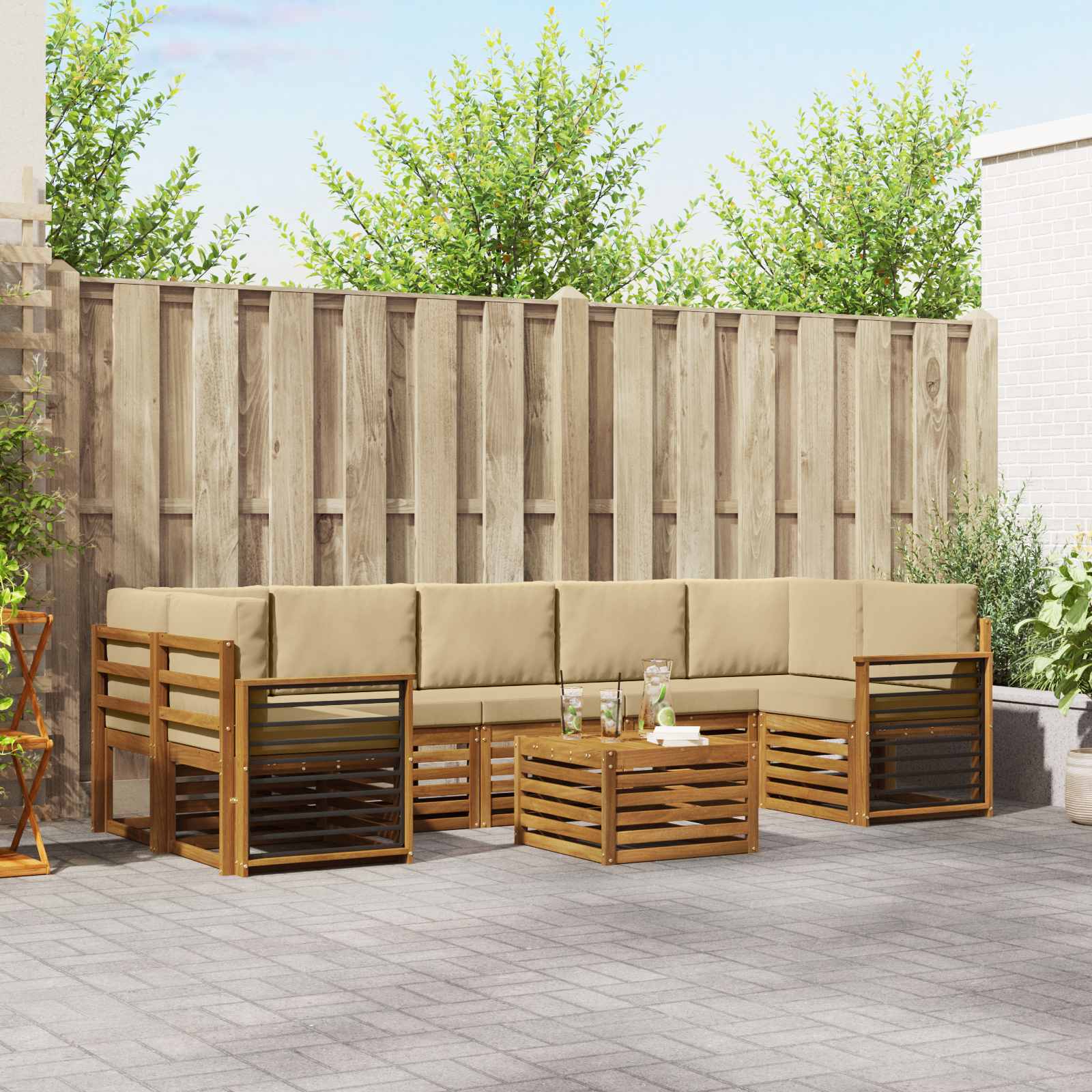 Set vanjskih sofa 8 pcs Prirodna i bež Čvrsto drvo akacije
