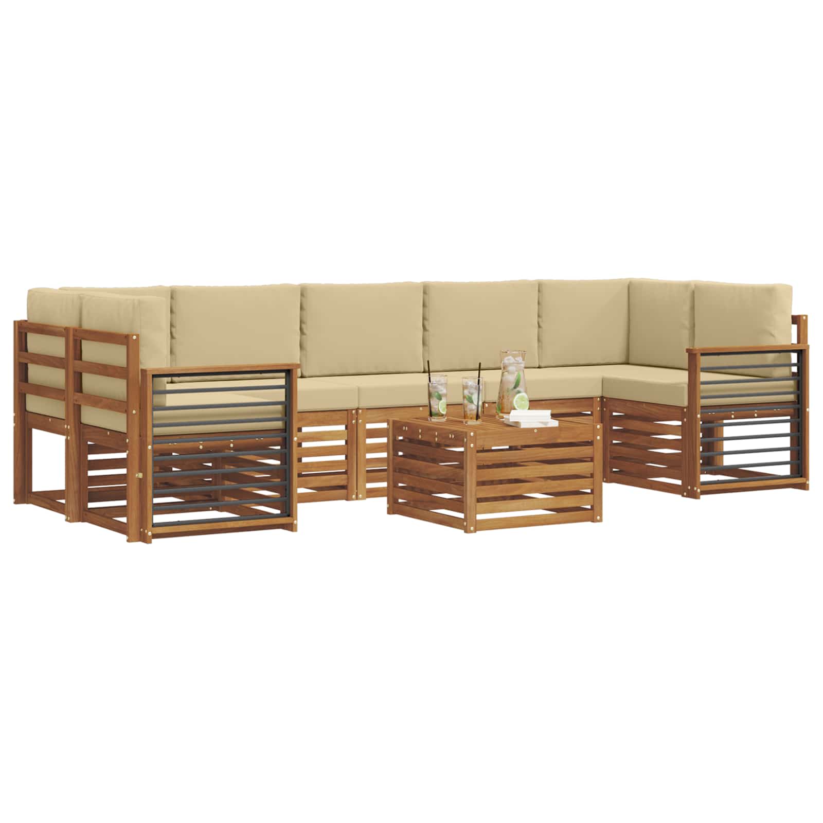 Set vanjskih sofa 8 pcs Prirodna i bež Čvrsto drvo akacije