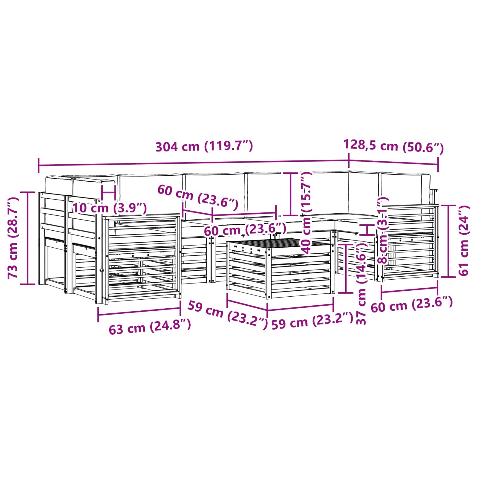 Set vanjskih sofa 8 pcs Prirodna i bež Čvrsto drvo akacije