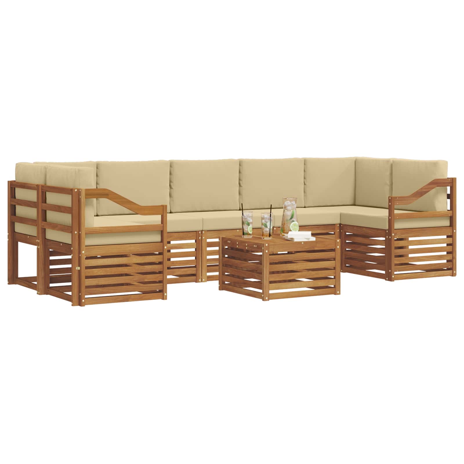 Set vanjskih sofa 8 pcs Prirodna i bež Čvrsto drvo akacije