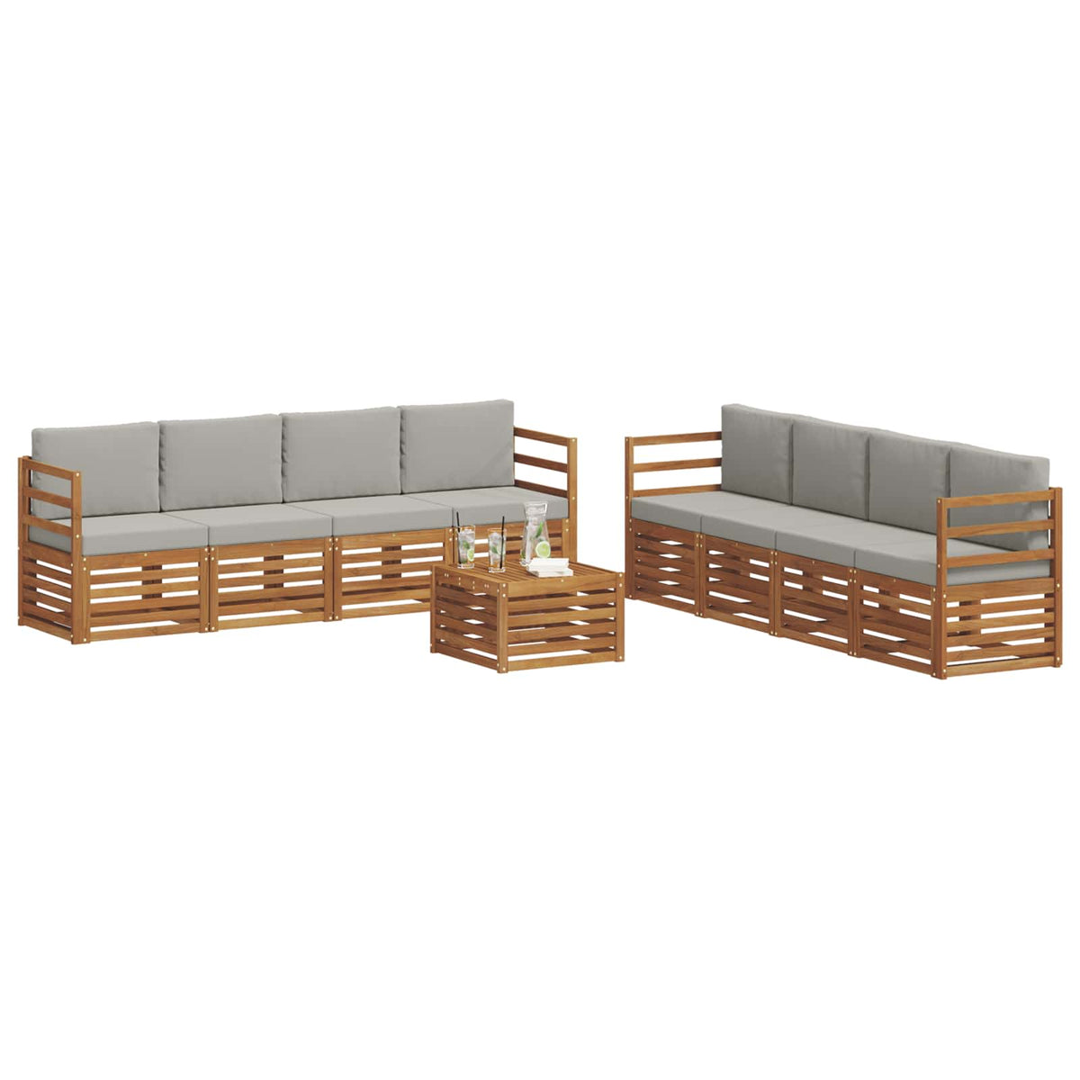 Set vanjskih sofa 9 kom. Prirodna i svjetlosiva
