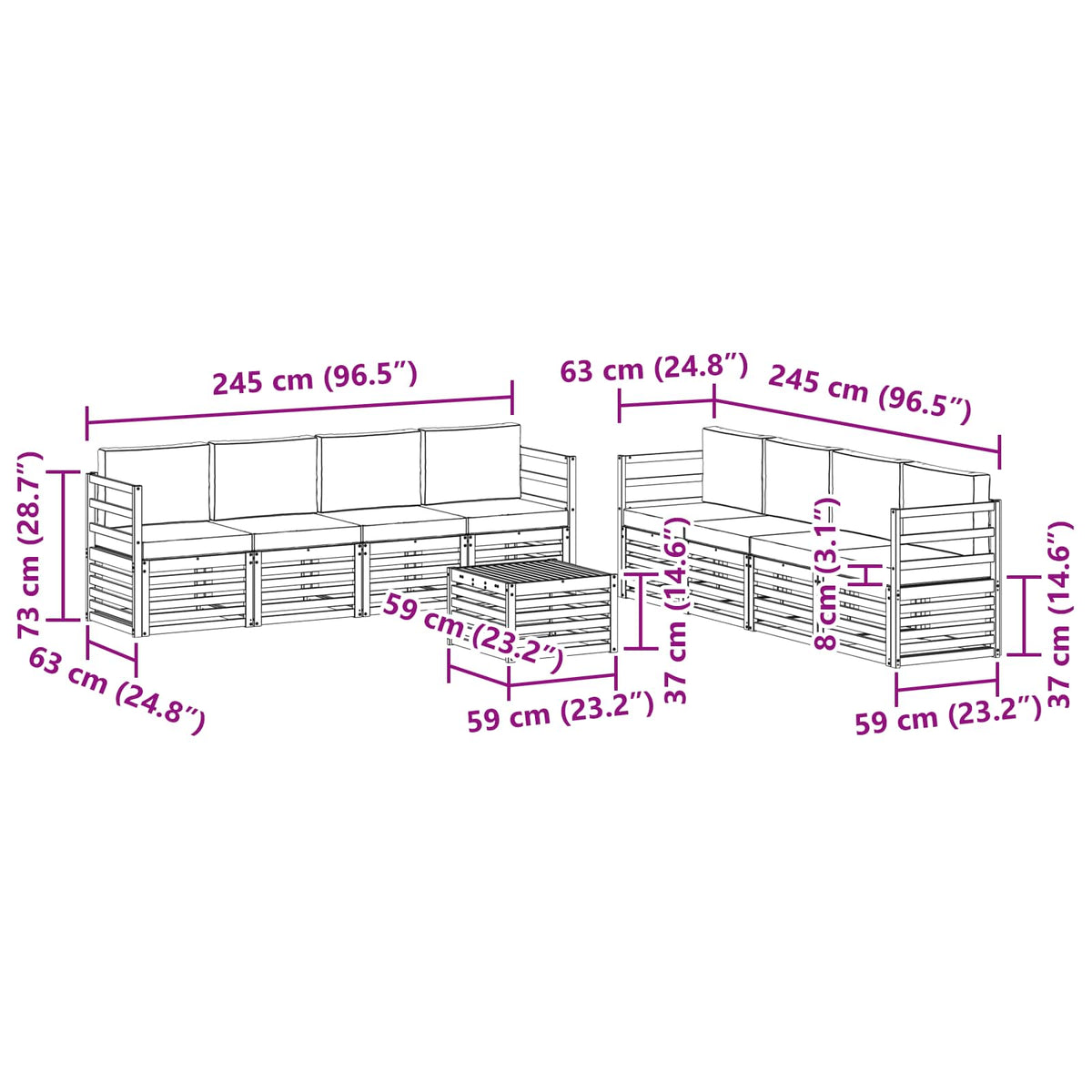 Set vanjskih sofa 9 kom. Prirodna i bež