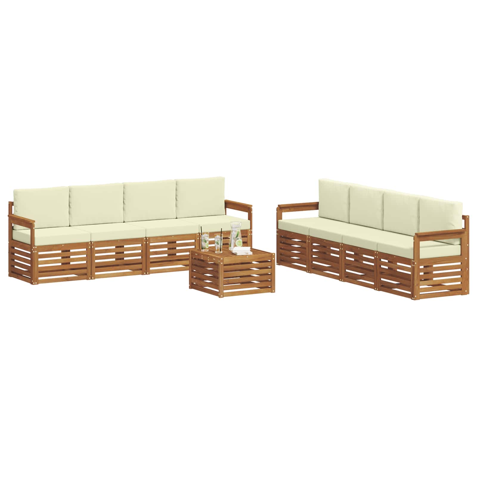 Setovi sofa 9 pcs Prirodna i krem Čvrsto drvo akacije
