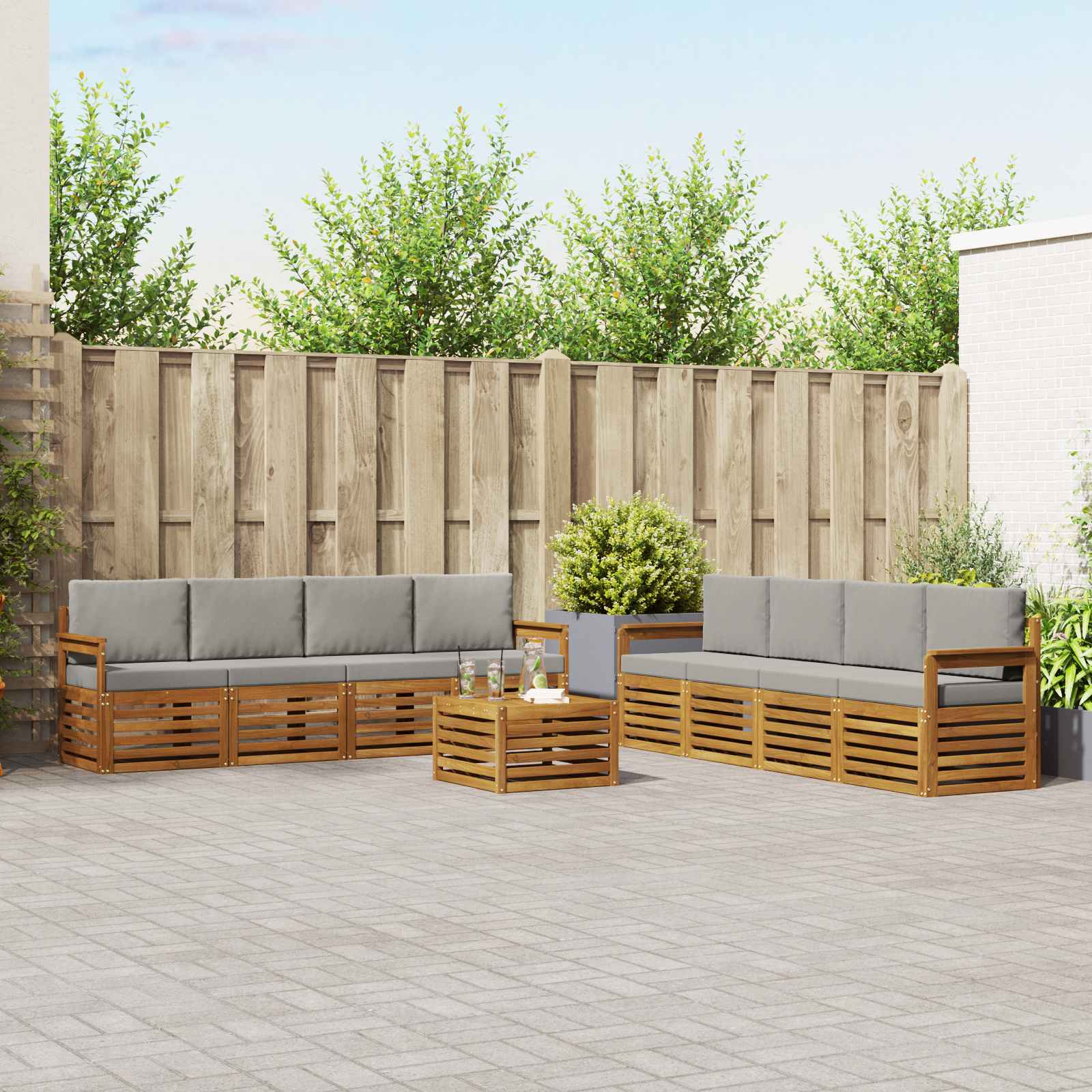 Setovi sofa 9 pcs Prirodna i svijetlo siva Čvrsto drvo akacije