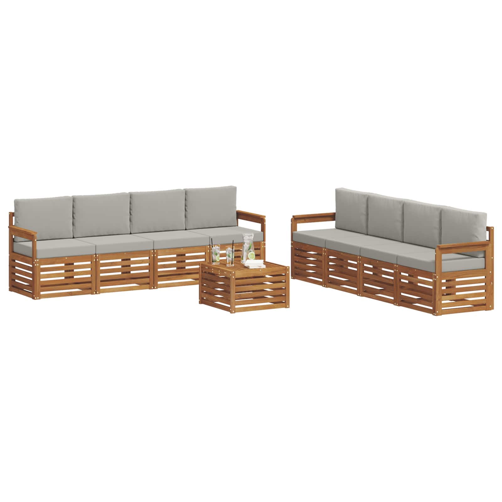 Setovi sofa 9 pcs Prirodna i svijetlo siva Čvrsto drvo akacije
