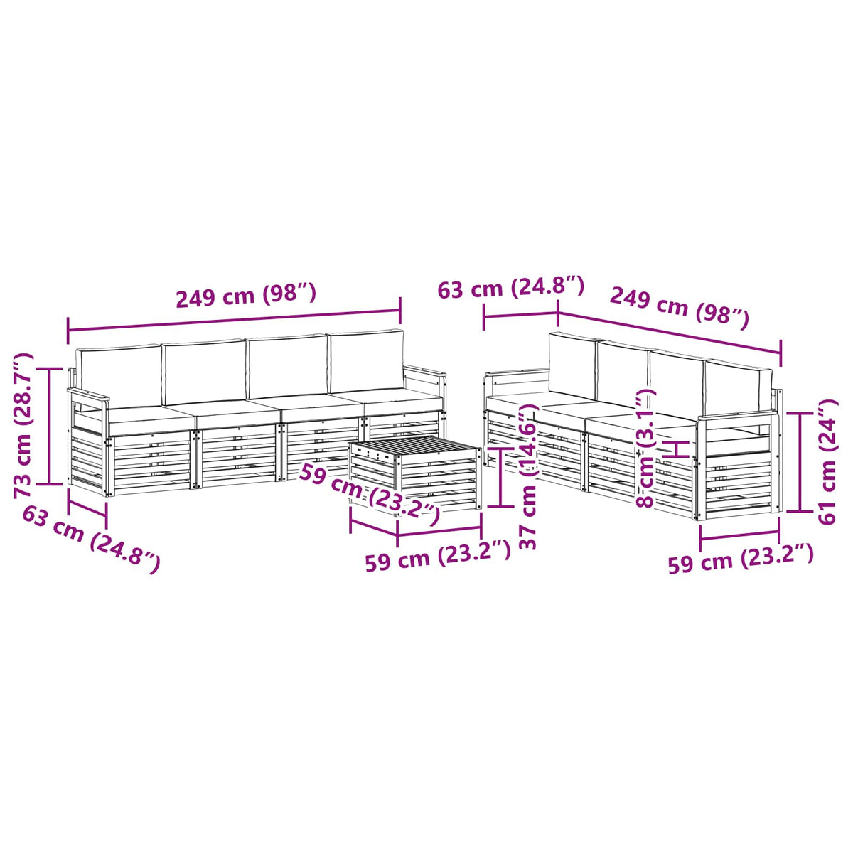 Setovi sofa 9 pcs Prirodna i svijetlo siva Čvrsto drvo akacije
