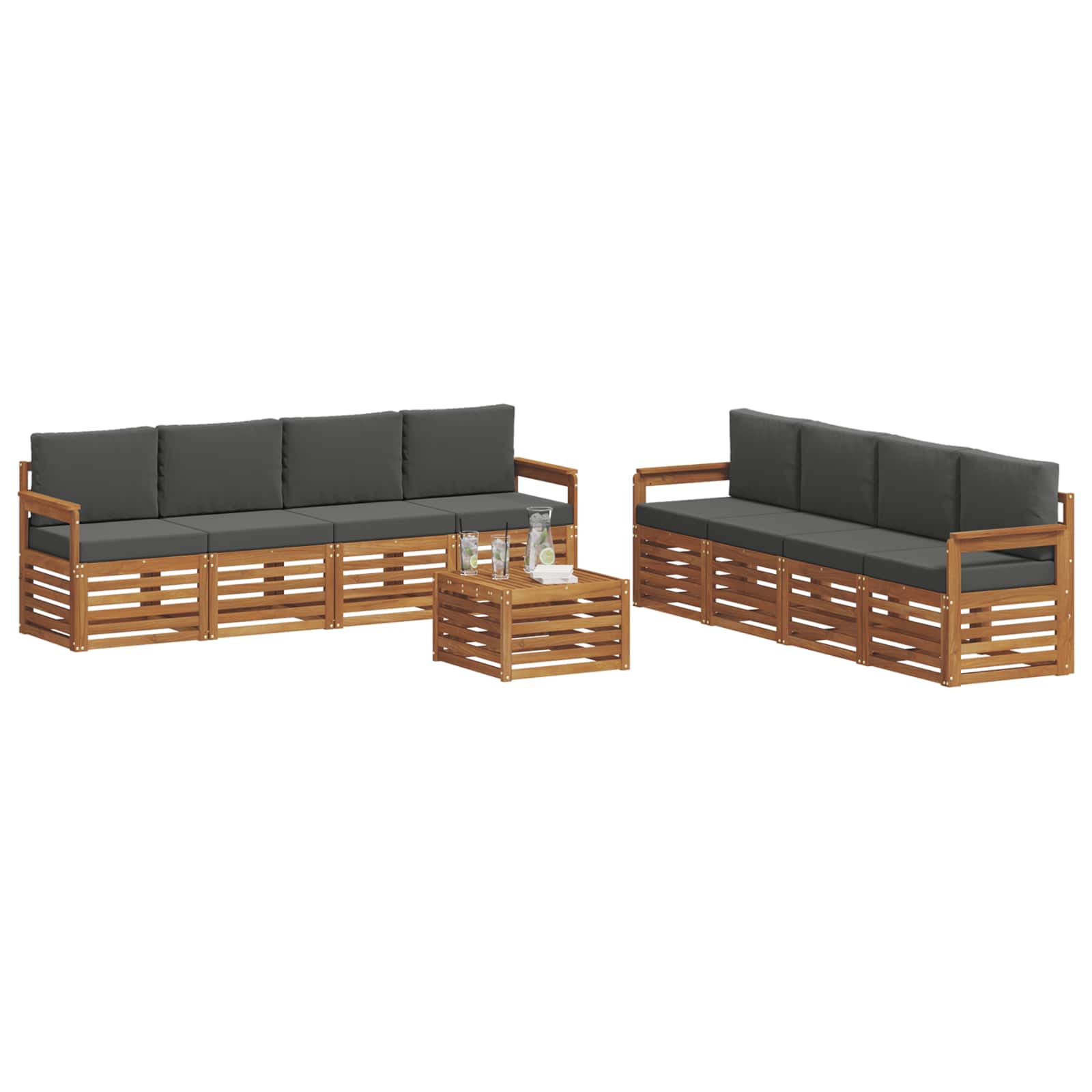 Setovi sofa 9 pcs Prirodna i antracit Čvrsto drvo akacije