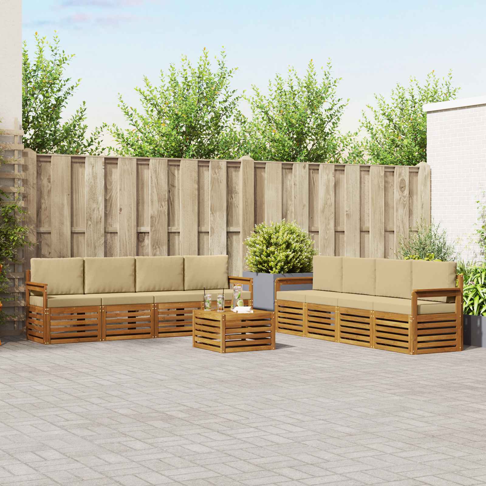 Setovi sofa s jastukom 9 pcs Prirodna i bež Čvrsto drvo akacije
