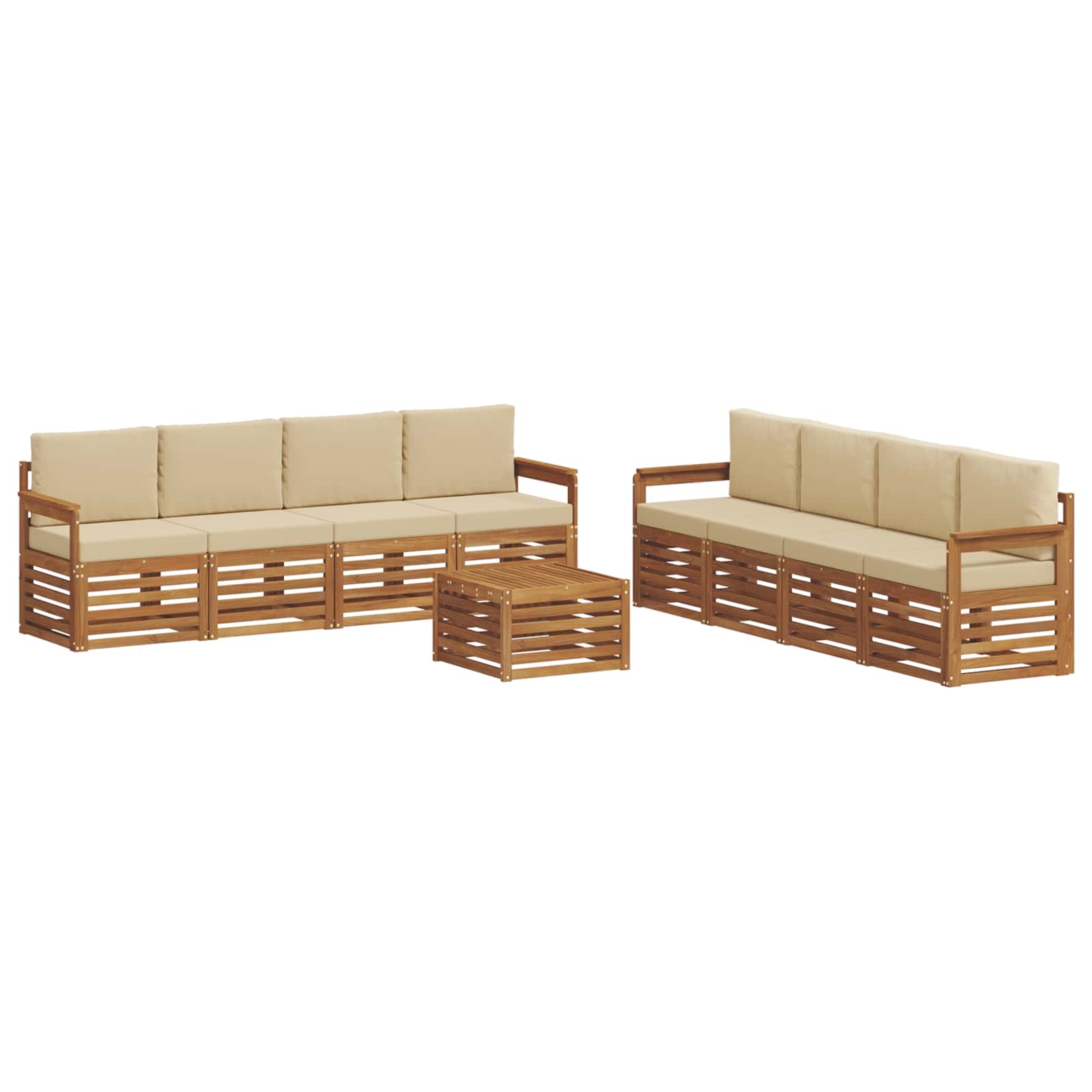 Setovi sofa s jastukom 9 pcs Prirodna i bež Čvrsto drvo akacije