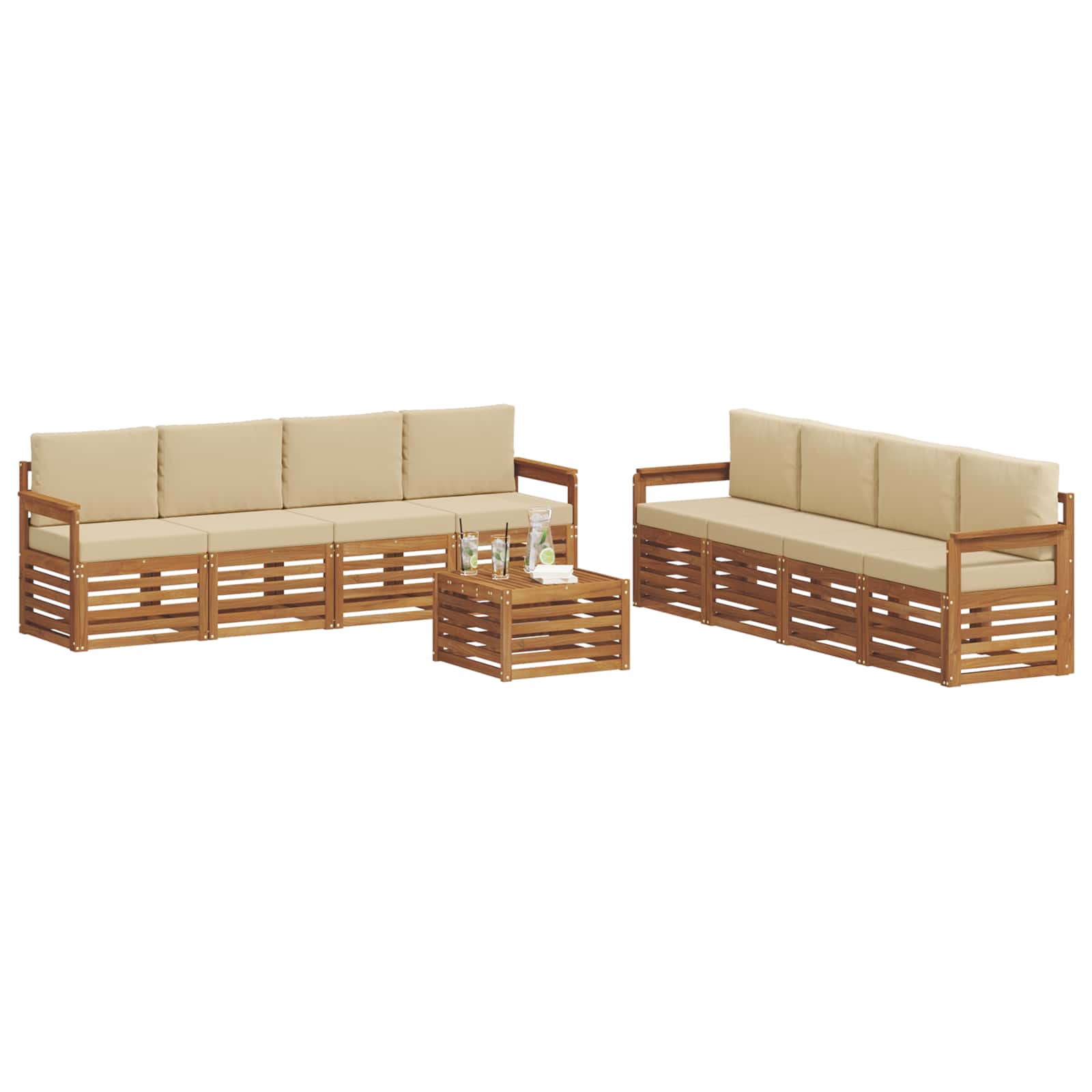 Setovi sofa s jastukom 9 pcs Prirodna i bež Čvrsto drvo akacije