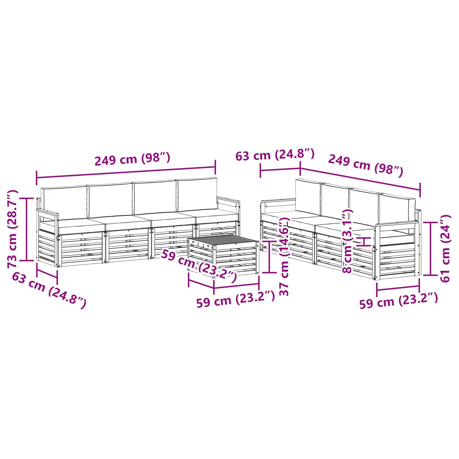 Setovi sofa s jastukom 9 pcs Prirodna i bež Čvrsto drvo akacije