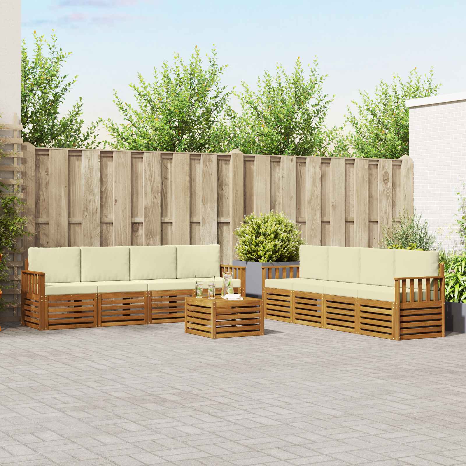 Setovi sofa 9 pcs Prirodna i krem Čvrsto drvo akacije