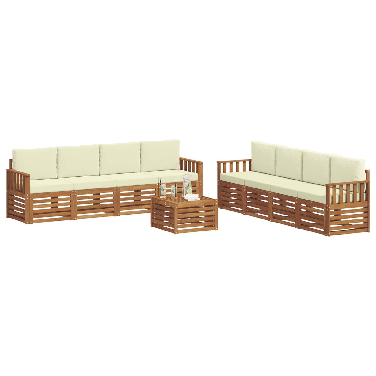 Setovi sofa 9 pcs Prirodna i krem Čvrsto drvo akacije