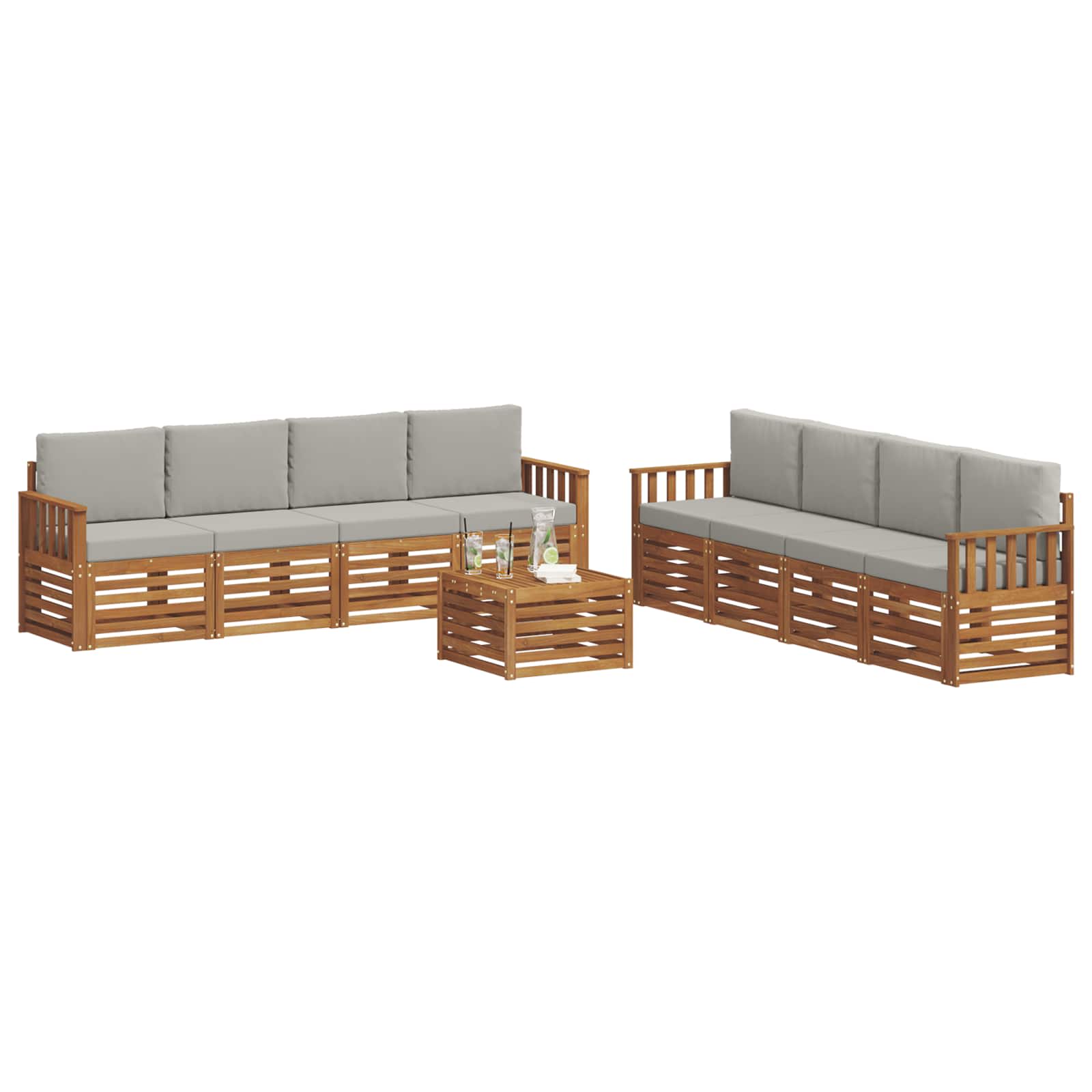 Setovi sofa 9 pcs Prirodna i svijetlo siva Čvrsto drvo akacije