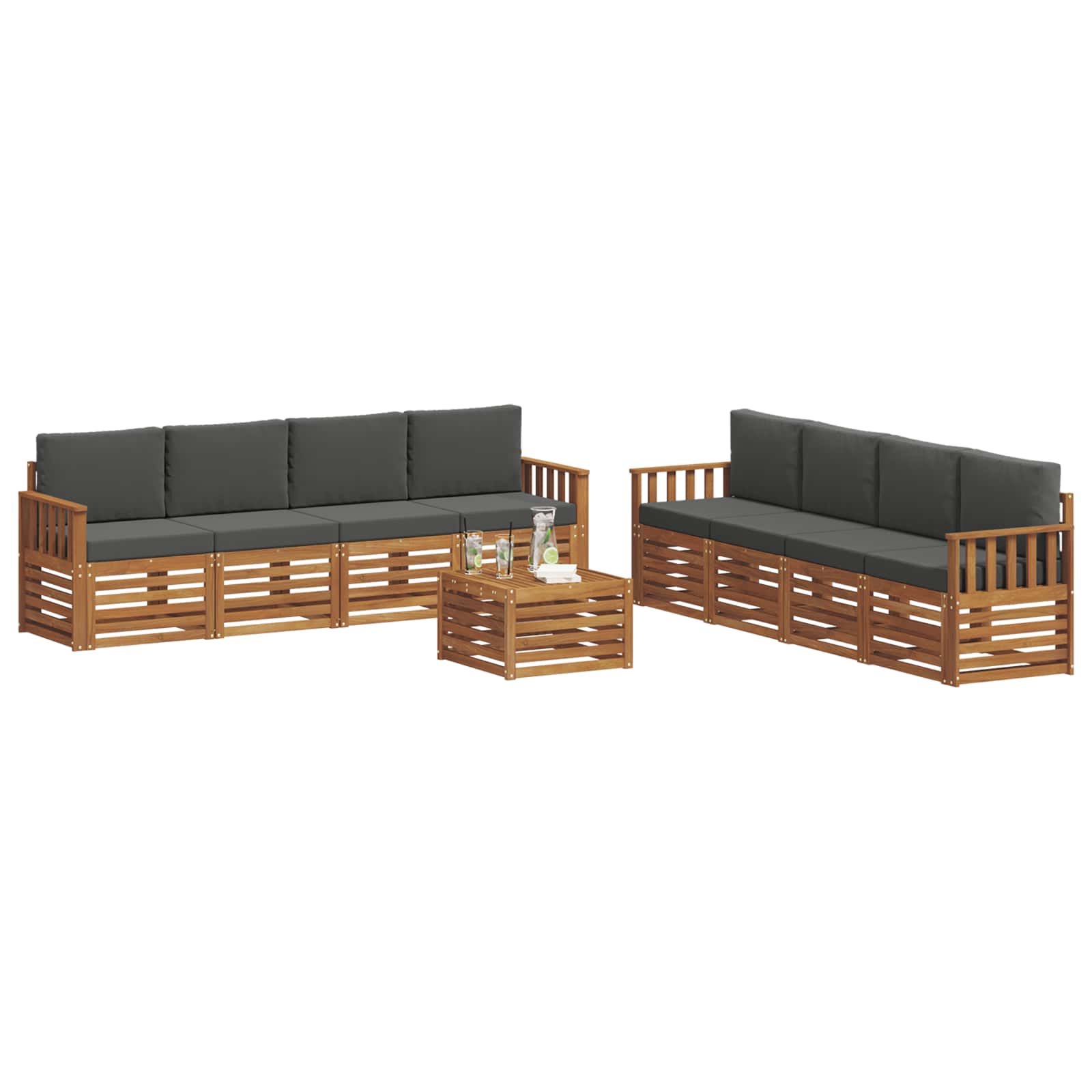Setovi sofa 9 pcs Prirodna i antracit Čvrsto drvo akacije