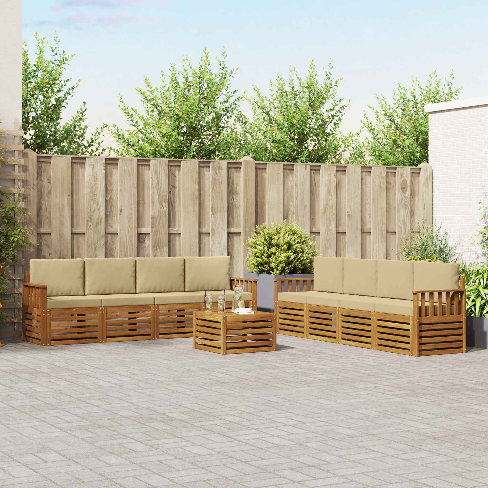 Setovi sofa s jastukom 9 pcs Prirodna i bež Čvrsto drvo akacije