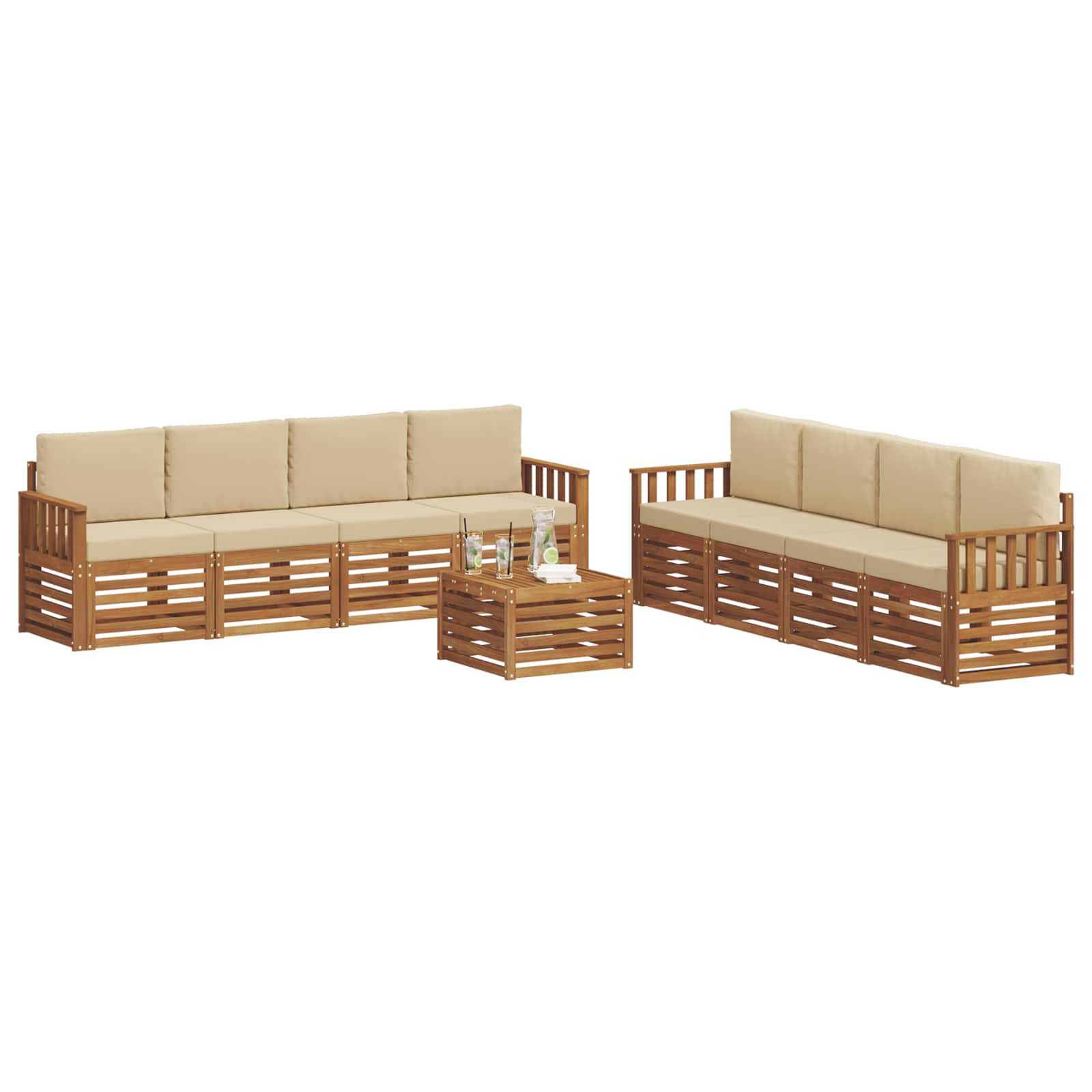 Setovi sofa s jastukom 9 pcs Prirodna i bež Čvrsto drvo akacije