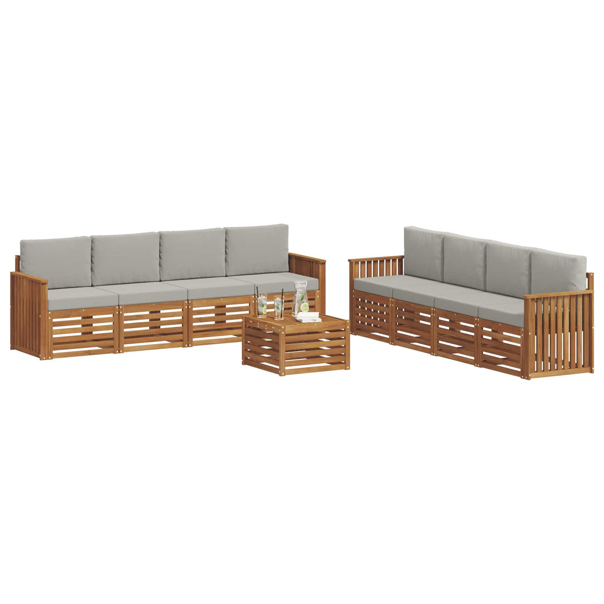Set vanjskih sofa 9 kom. Prirodna i svjetlosiva
