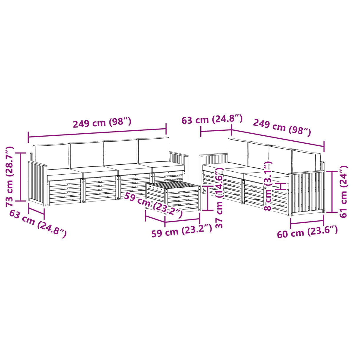 Set vanjskih sofa 9 kom. Prirodna i antracit
