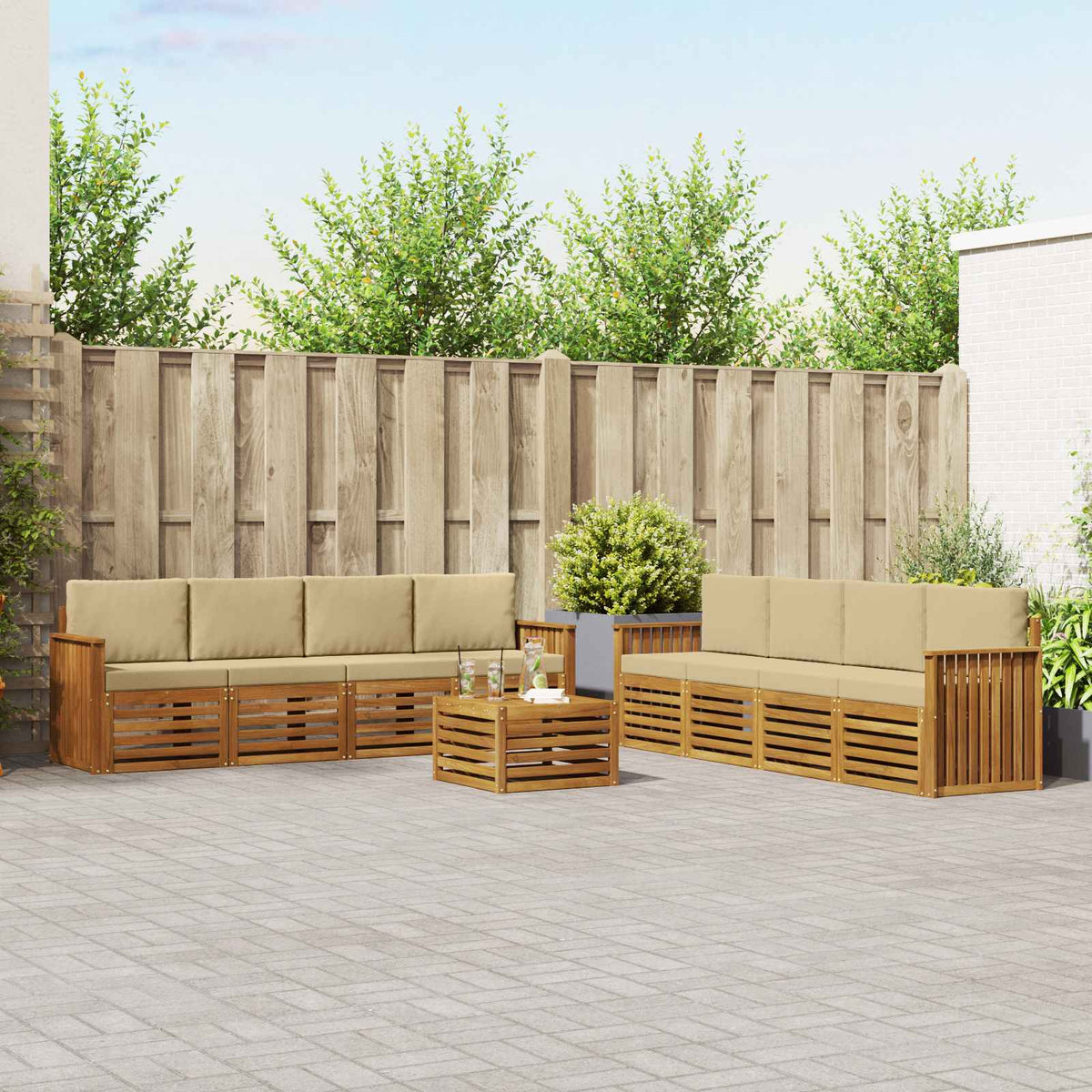 Set vanjskih sofa 9 kom. Prirodna i bež