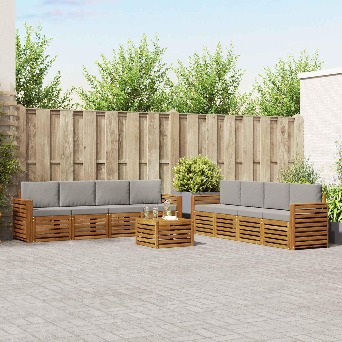 Set vanjskih sofa 9 kom. Prirodna i svjetlosiva