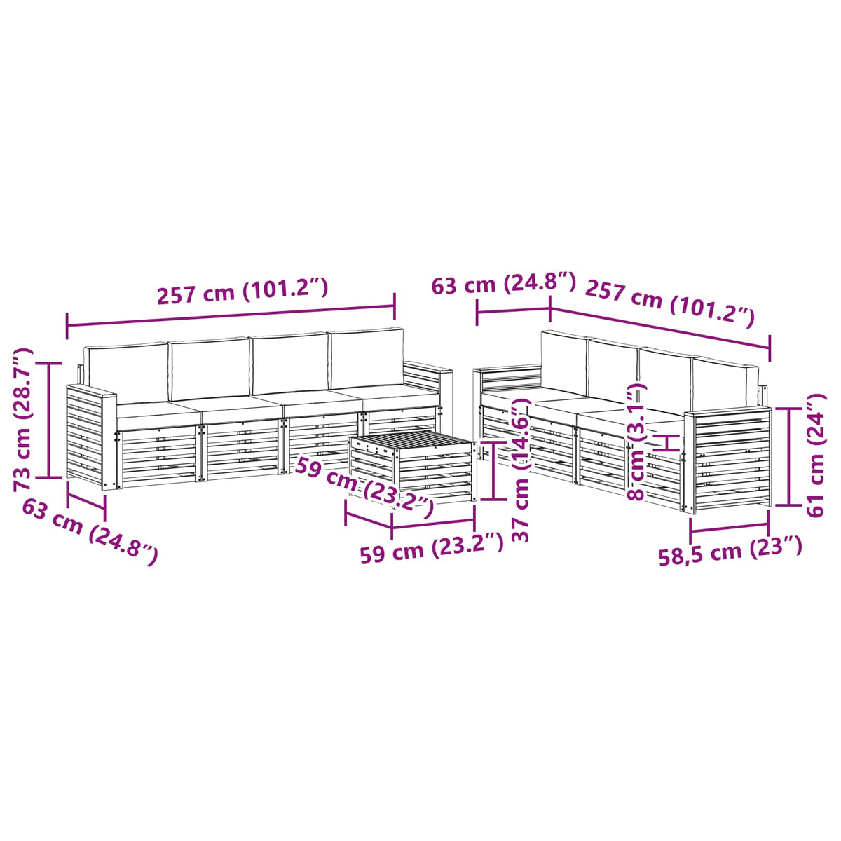 Set vanjskih sofa 9 kom. Prirodna i svjetlosiva