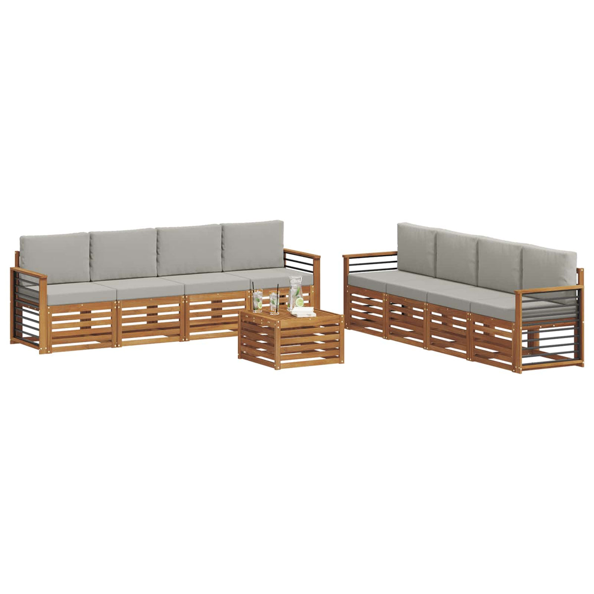 Set vanjskih sofa 9 kom. Prirodna i svjetlosiva