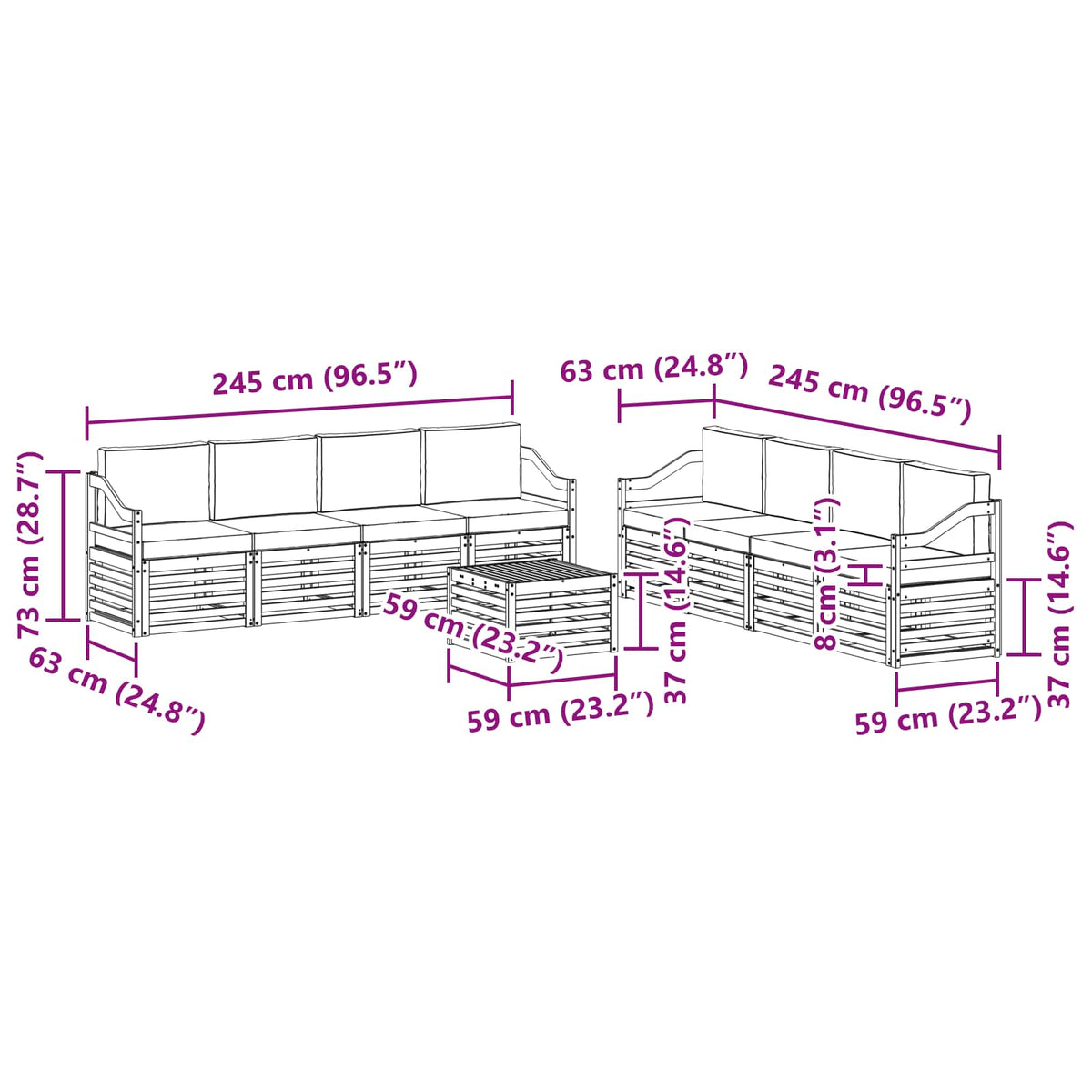 Set vanjskih sofa 9 kom. Prirodna i bež