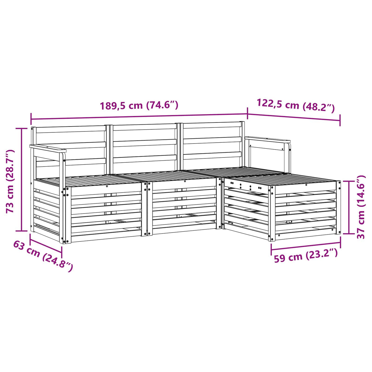 Set vanjskih sofa 4 pcs Prirodna